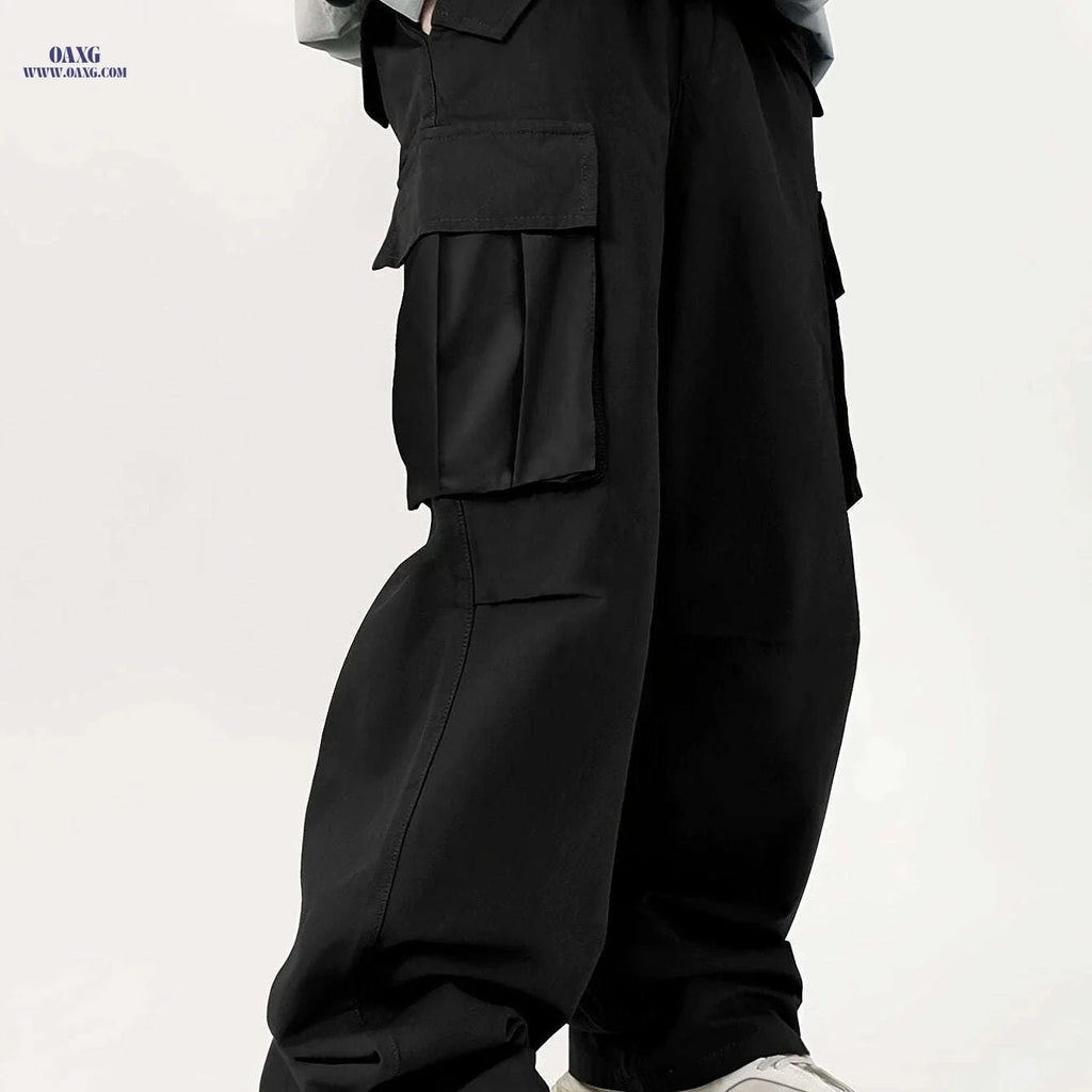 Men's Loose Cargo Pants with Side Flap Pockets - Casual Spring Style   OAXG Black / FR S