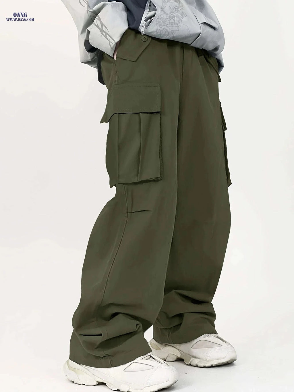 Men's Loose Cargo Pants with Side Flap Pockets - Casual Spring Style   OAXG 