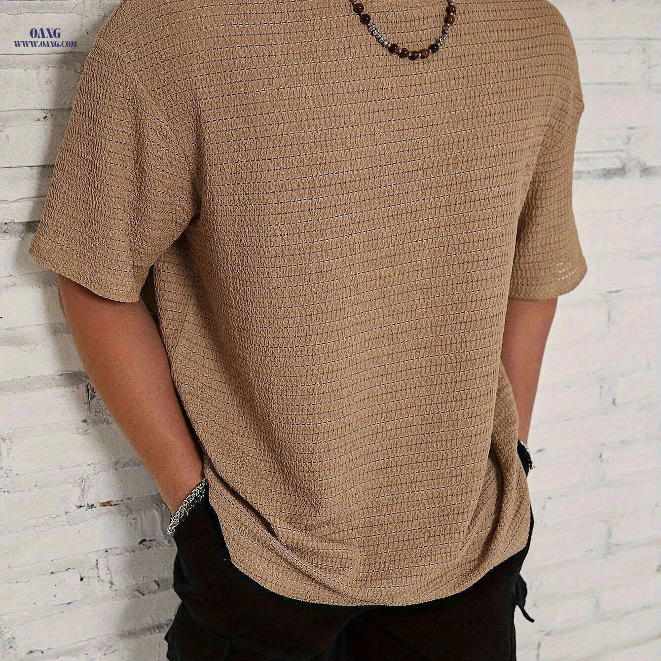 Men's Loose Casual Short Sleeve T-shirt - Comfortable Summer Tee   OAXG Khaki / S