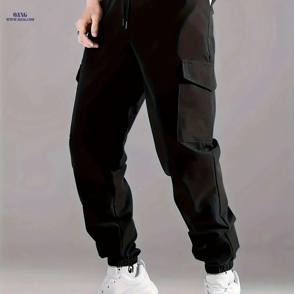 Men's Loose Drawstring Overalls - Multi-Pocket Casual Cargo Pants   OAXG 