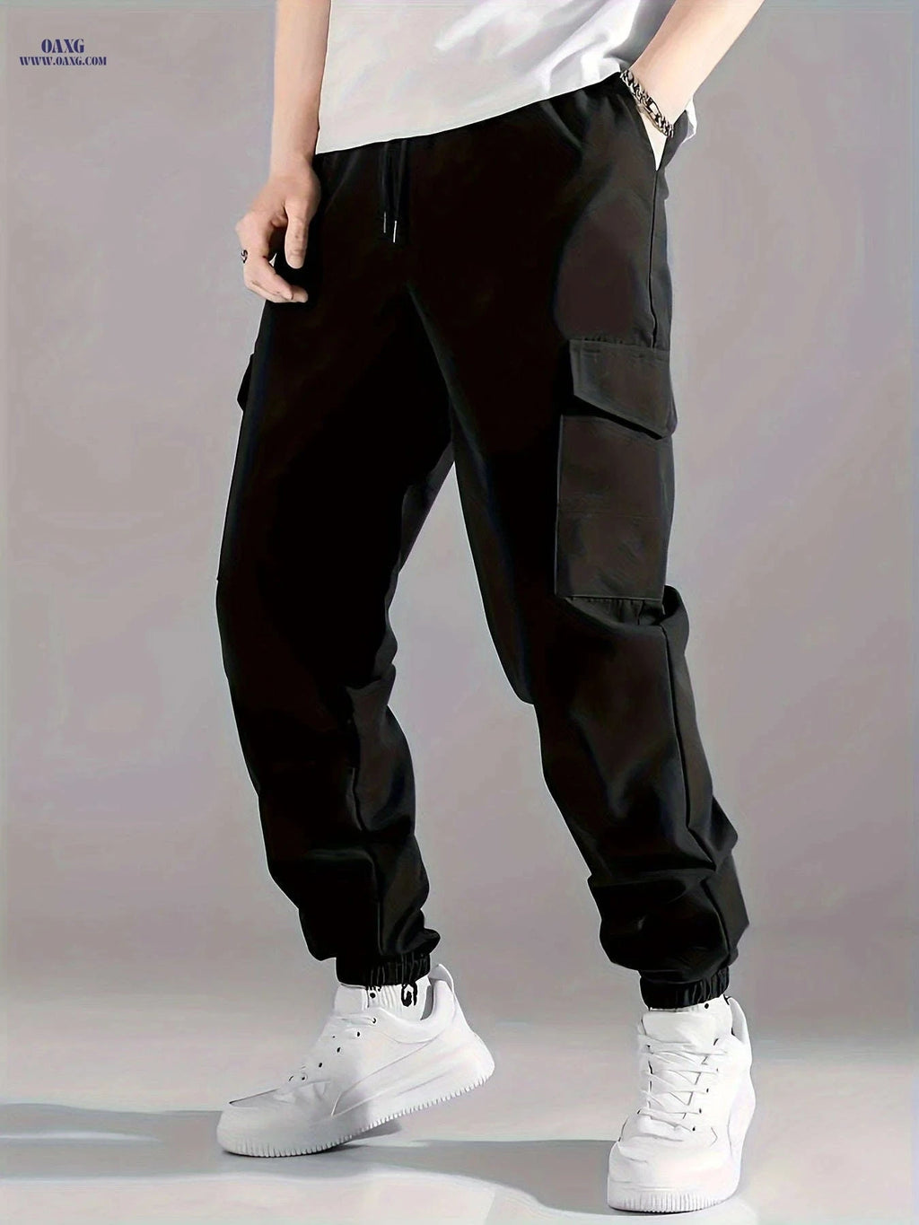 Men's Loose Drawstring Overalls - Multi-Pocket Casual Cargo Pants   OAXG 