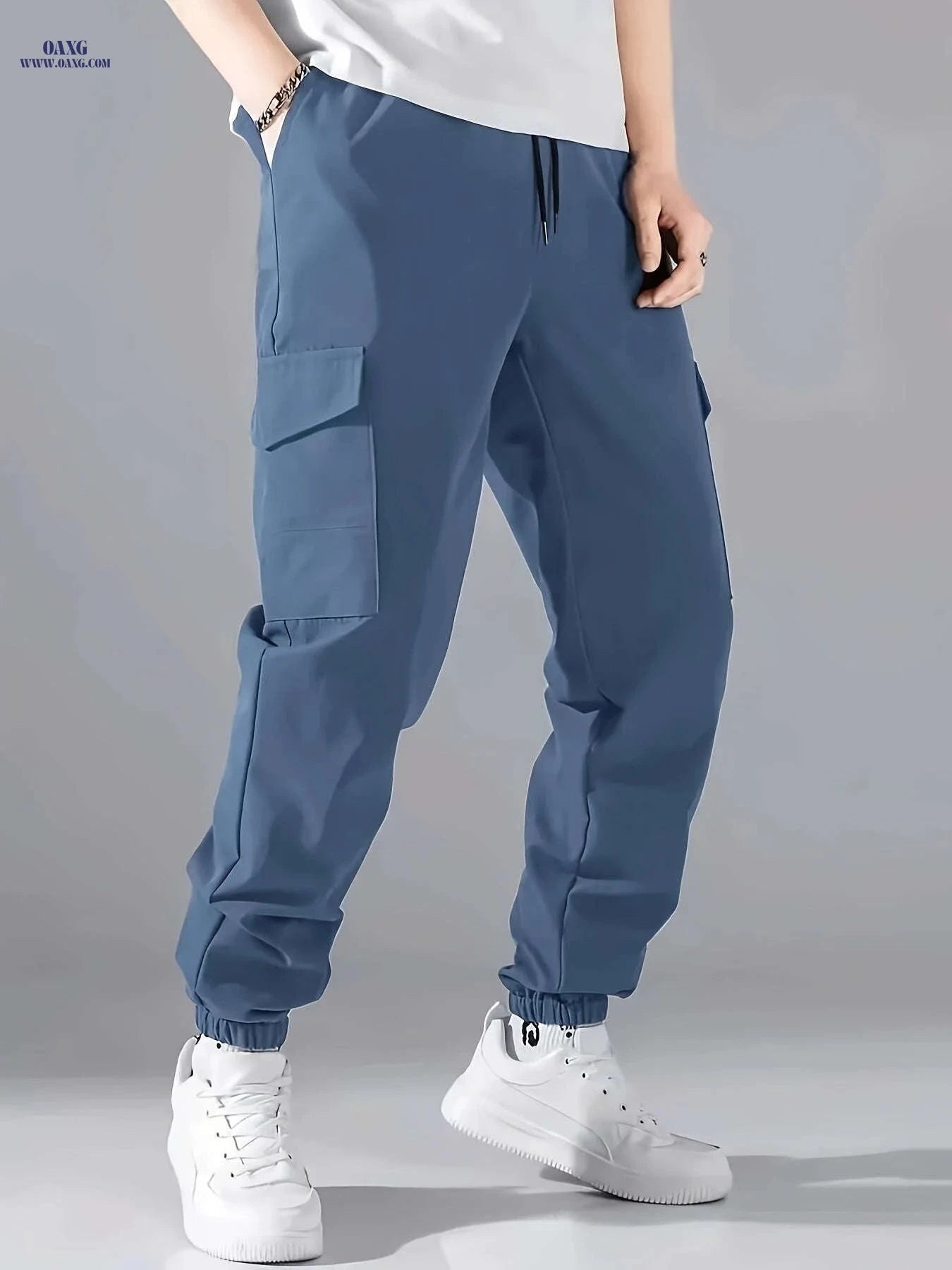 Men's Loose Drawstring Overalls - Multi-Pocket Casual Cargo Pants   OAXG 