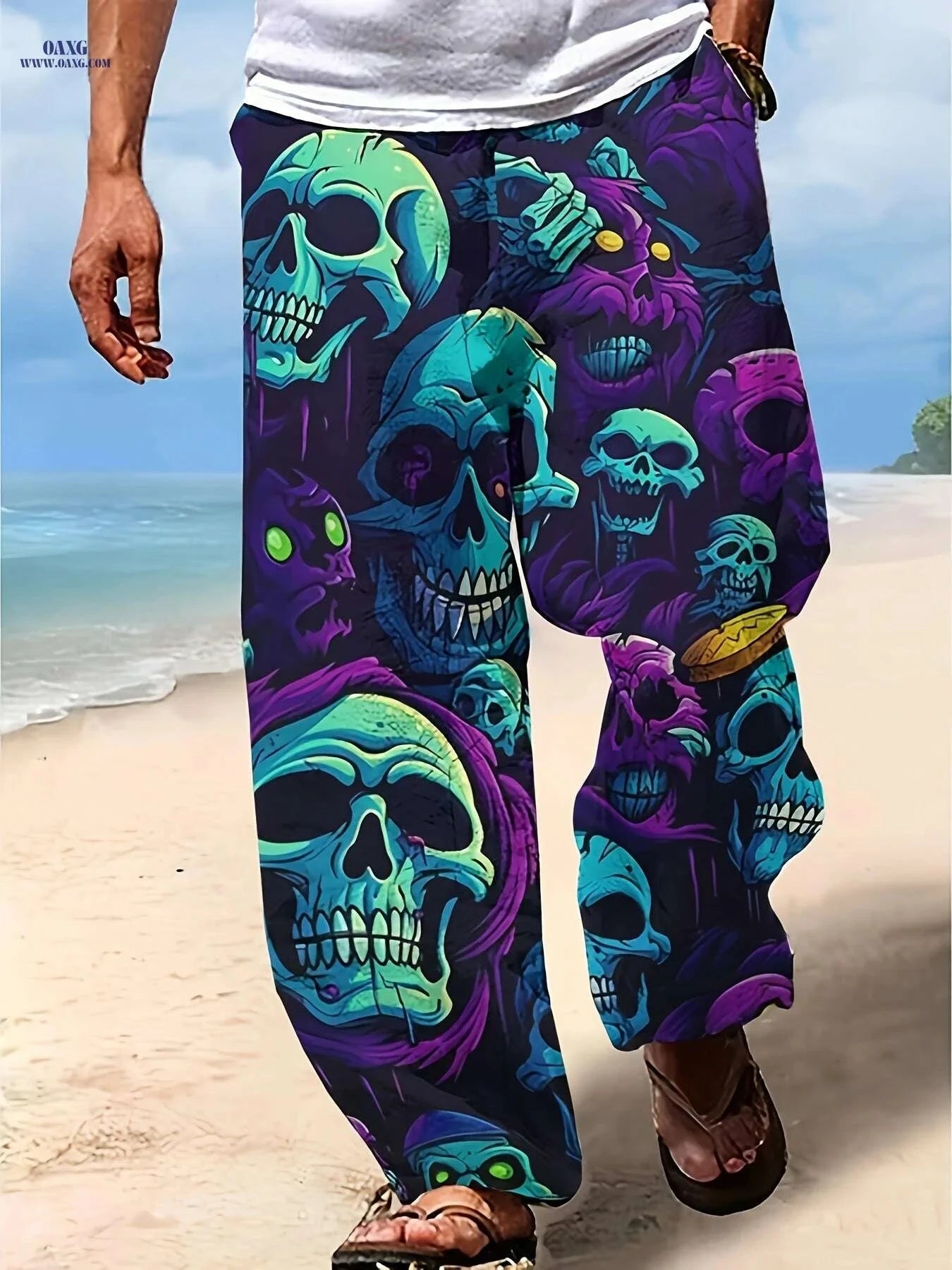 Men's Loose Fit 3D Skull Print Jogger Pants - Summer Casual Style   OAXG Mixed Color / M