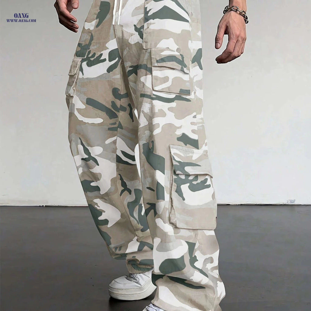 Men's Loose Fit Camouflage Cargo Pants - All Seasons, Multiple Pockets   OAXG 