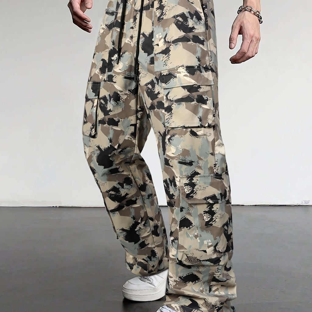 Men's Loose Fit Camouflage Cargo Pants - All Seasons, Multiple Pockets   OAXG Apricot Camouflage / FR S