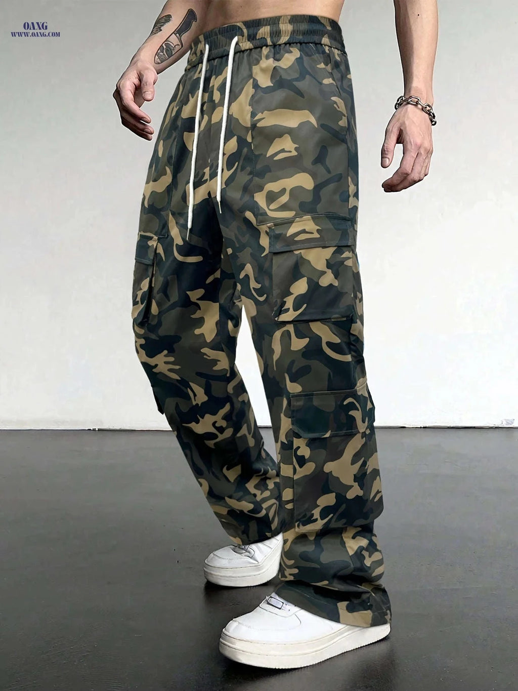 Men's Loose Fit Camouflage Cargo Pants - All Seasons, Multiple Pockets   OAXG Apricot Camouflage / FR S