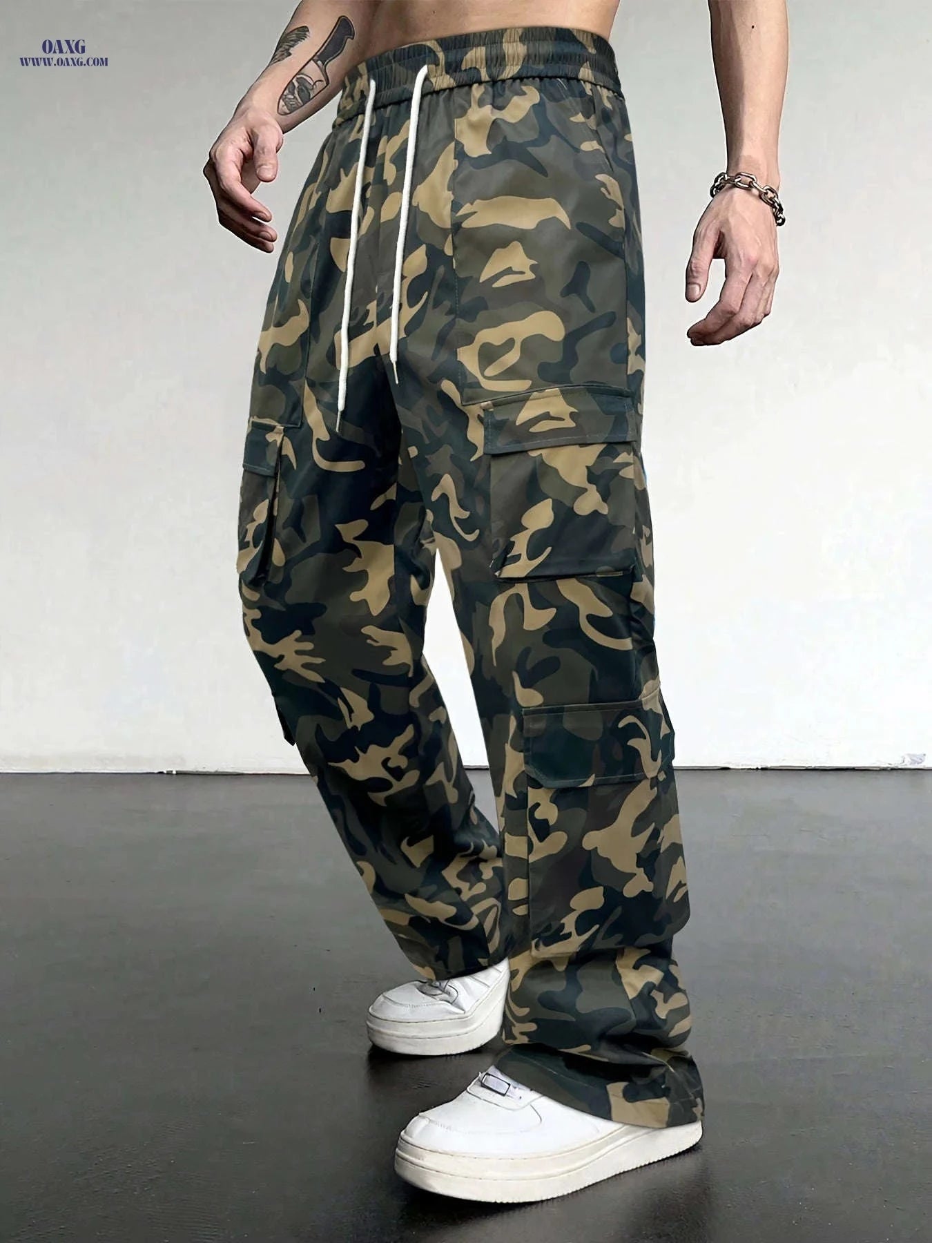 Men's Loose Fit Camouflage Cargo Pants - All Seasons, Multiple Pockets   OAXG Apricot Camouflage / FR S