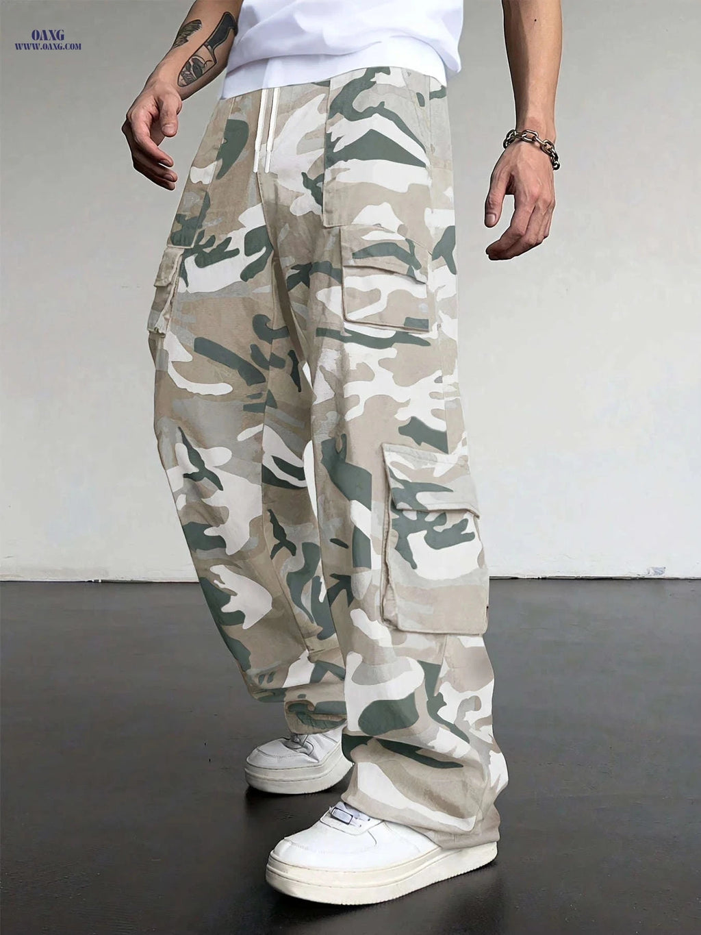 Men's Loose Fit Camouflage Cargo Pants - All Seasons, Multiple Pockets   OAXG Apricot Camouflage / FR S