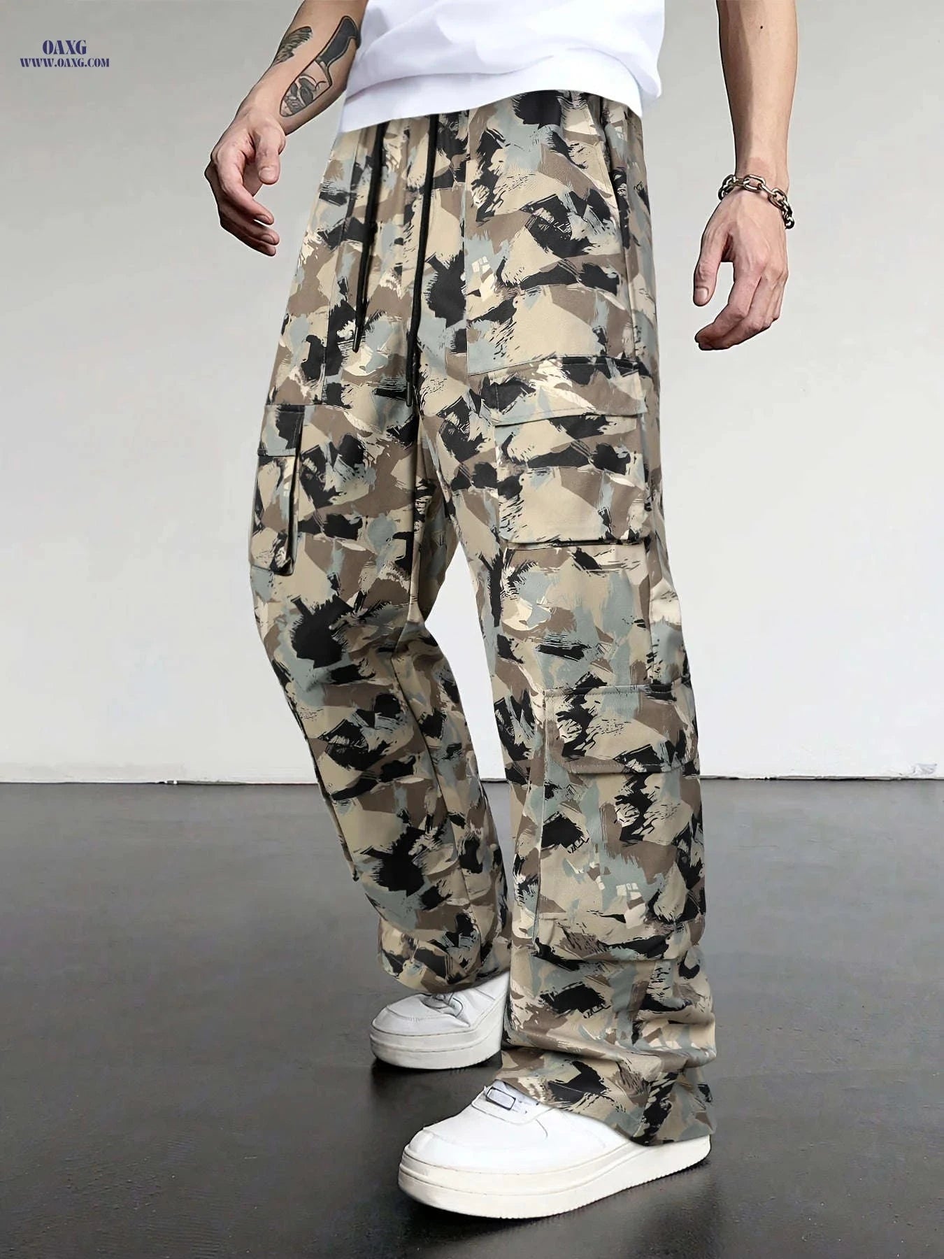 Men's Loose Fit Camouflage Cargo Pants - All Seasons, Multiple Pockets   OAXG 