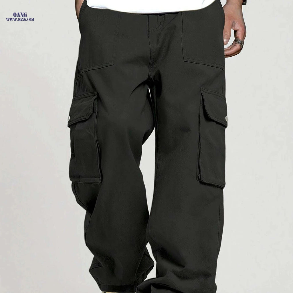 Men's Loose Fit Cargo Pants - Elastic Waist, Multiple Utility Pockets   OAXG 