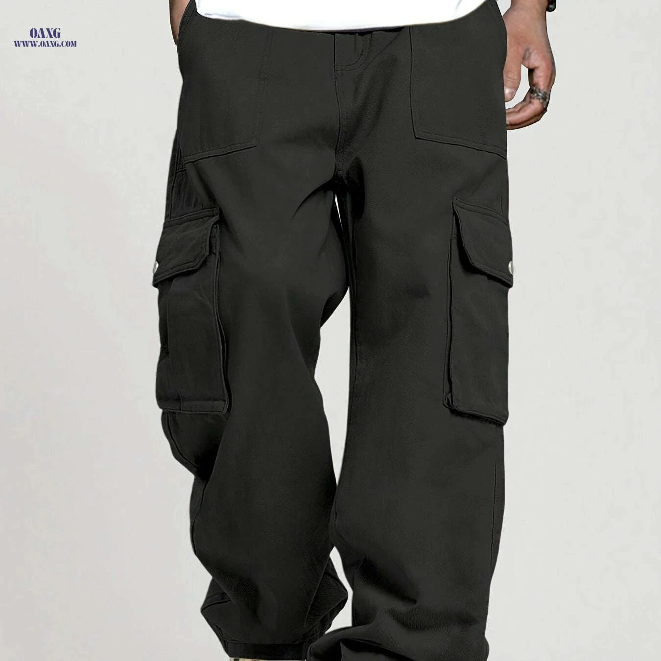 Men's Loose Fit Cargo Pants - Elastic Waist, Multiple Utility Pockets   OAXG 
