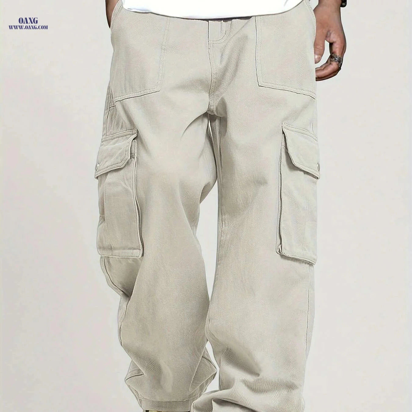 Men's Loose Fit Cargo Pants - Elastic Waist, Multiple Utility Pockets   OAXG 