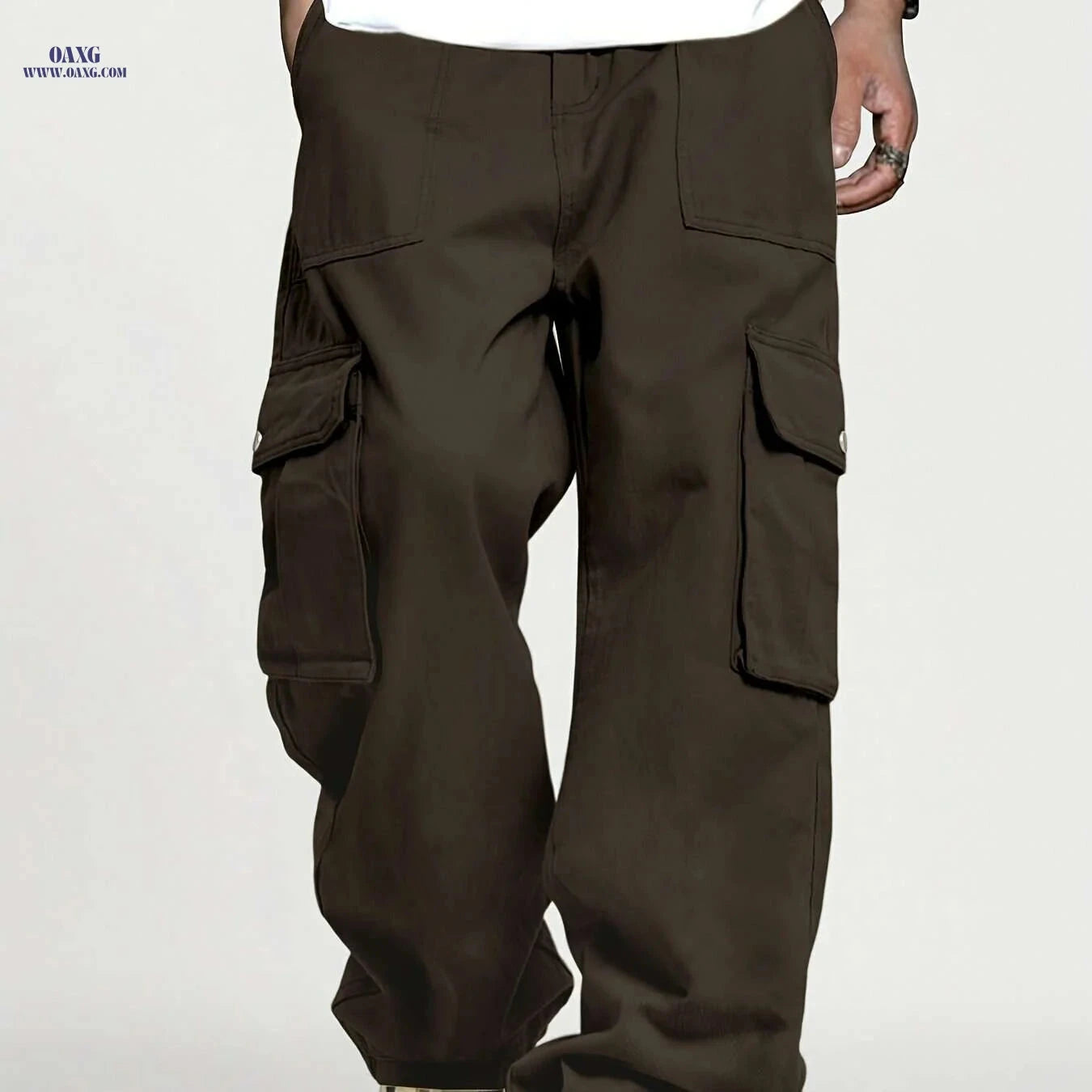 Men's Loose Fit Cargo Pants - Elastic Waist, Multiple Utility Pockets   OAXG Black / S