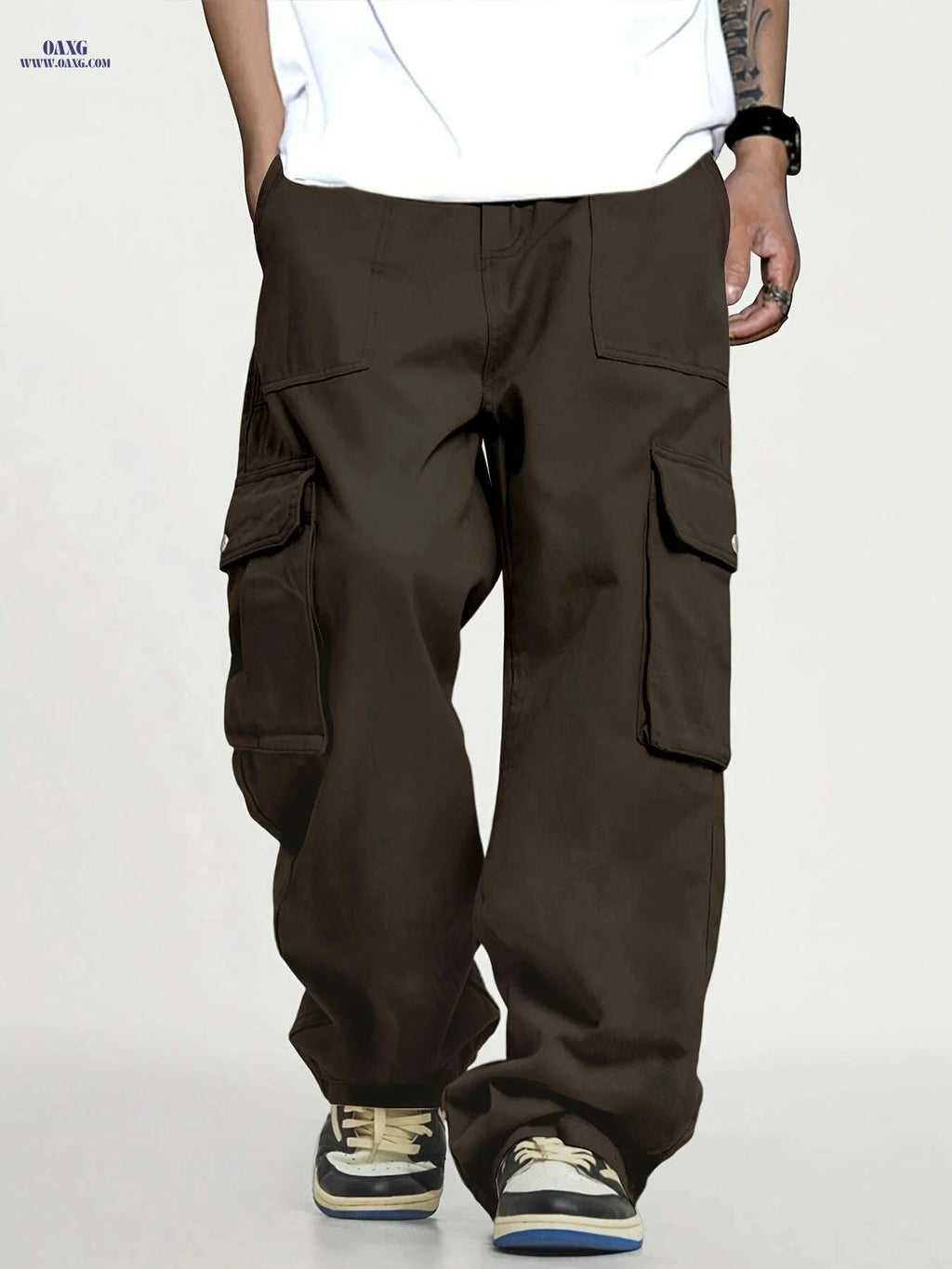 Men's Loose Fit Cargo Pants - Elastic Waist, Multiple Utility Pockets   OAXG Black / S