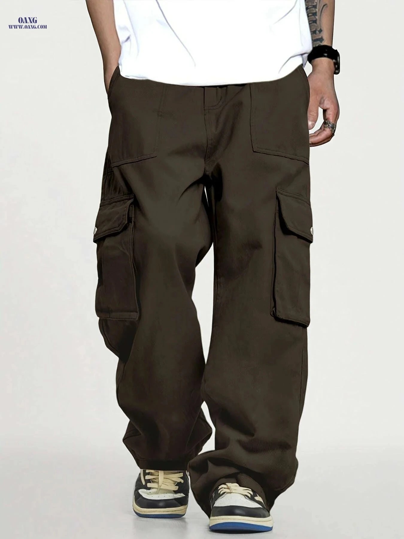 Men's Loose Fit Cargo Pants - Elastic Waist, Multiple Utility Pockets   OAXG Black / S