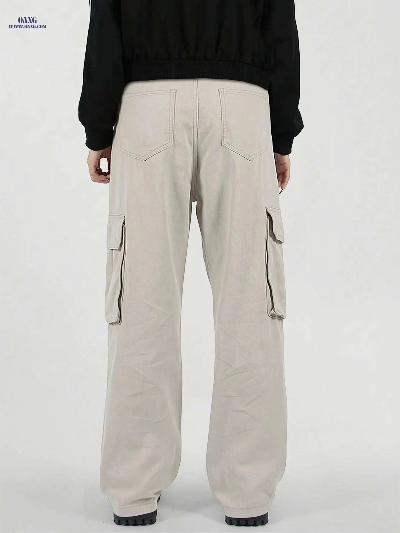 Men's Loose Fit Cargo Pants - Elastic Waist, Multiple Utility Pockets   OAXG Black / S