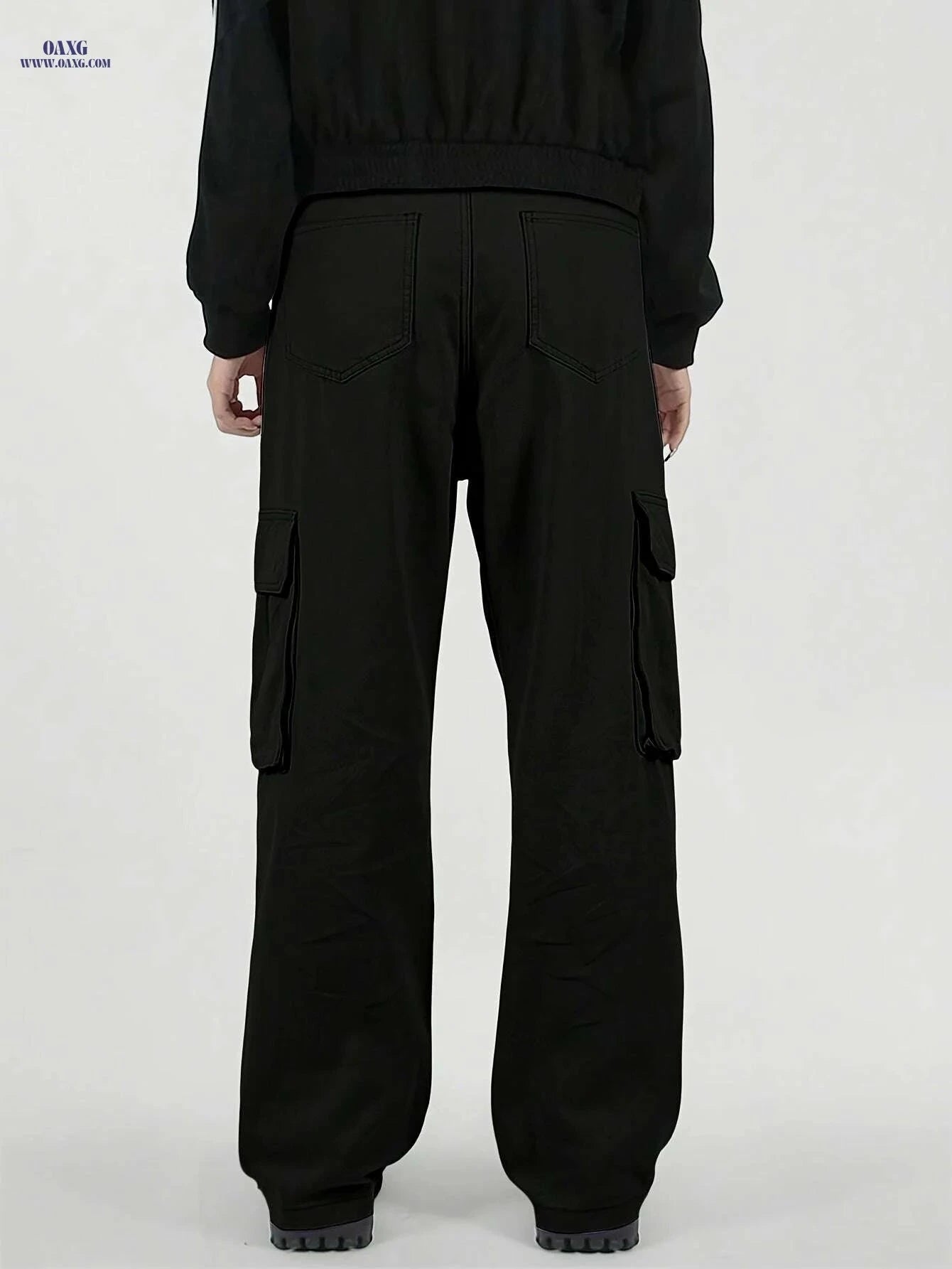 Men's Loose Fit Cargo Pants - Elastic Waist, Multiple Utility Pockets   OAXG Black / S