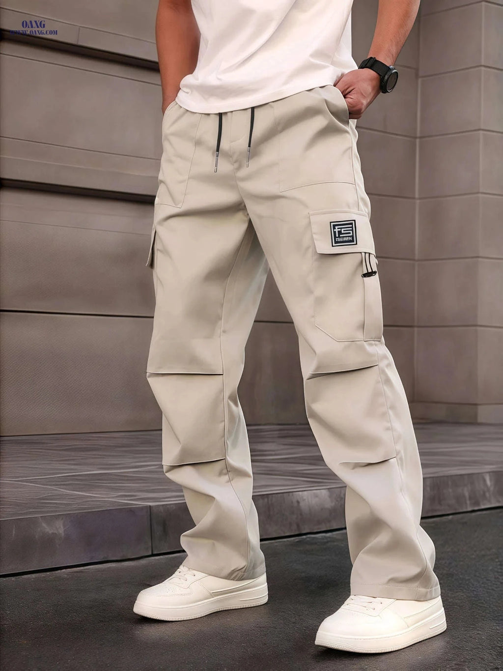 Men's Loose Fit Cargo Pants - Multifunctional Pockets & Drawstring Waist   OAXG 