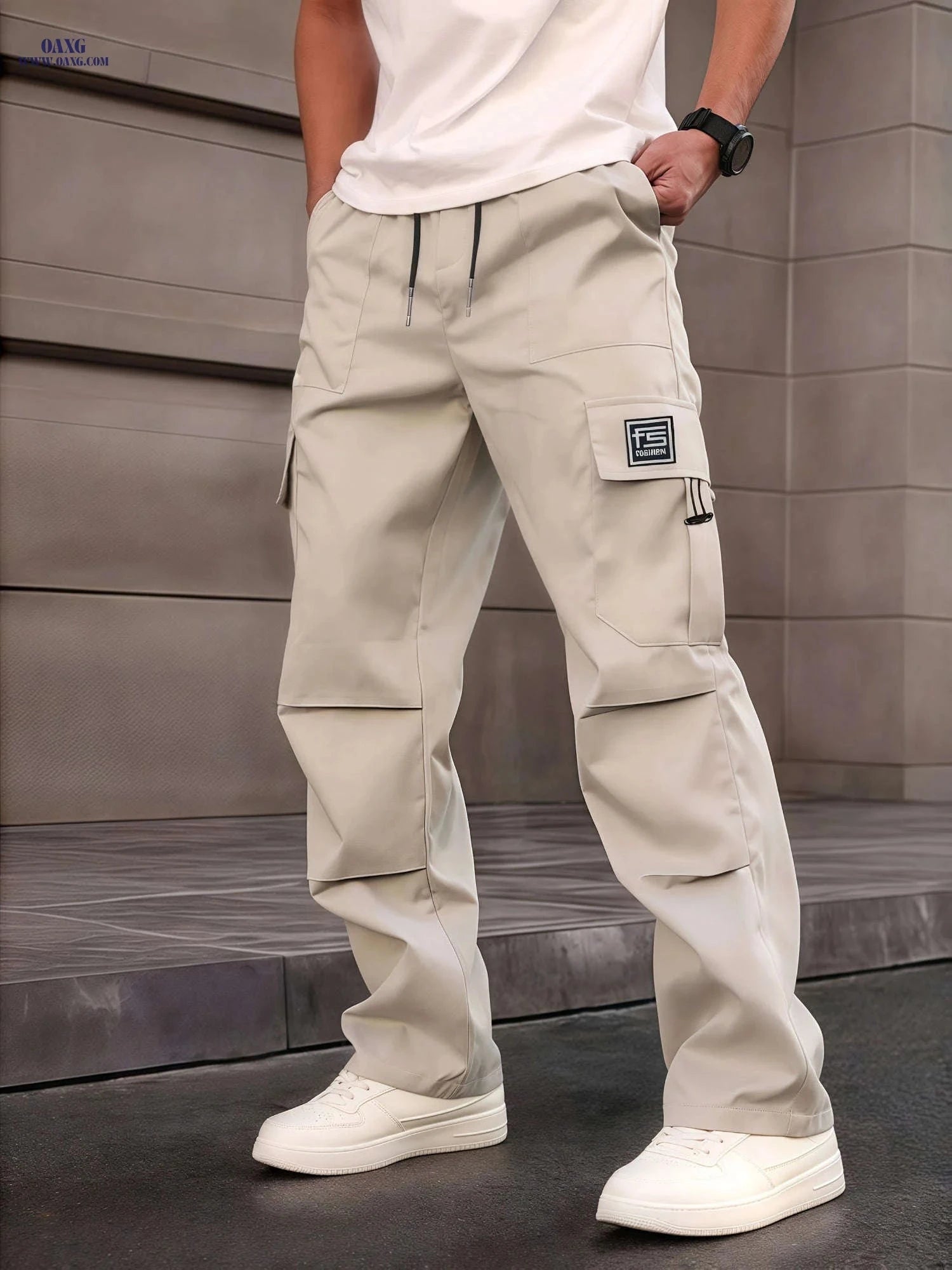 Men's Loose Fit Cargo Pants - Multifunctional Pockets & Drawstring Waist   OAXG 