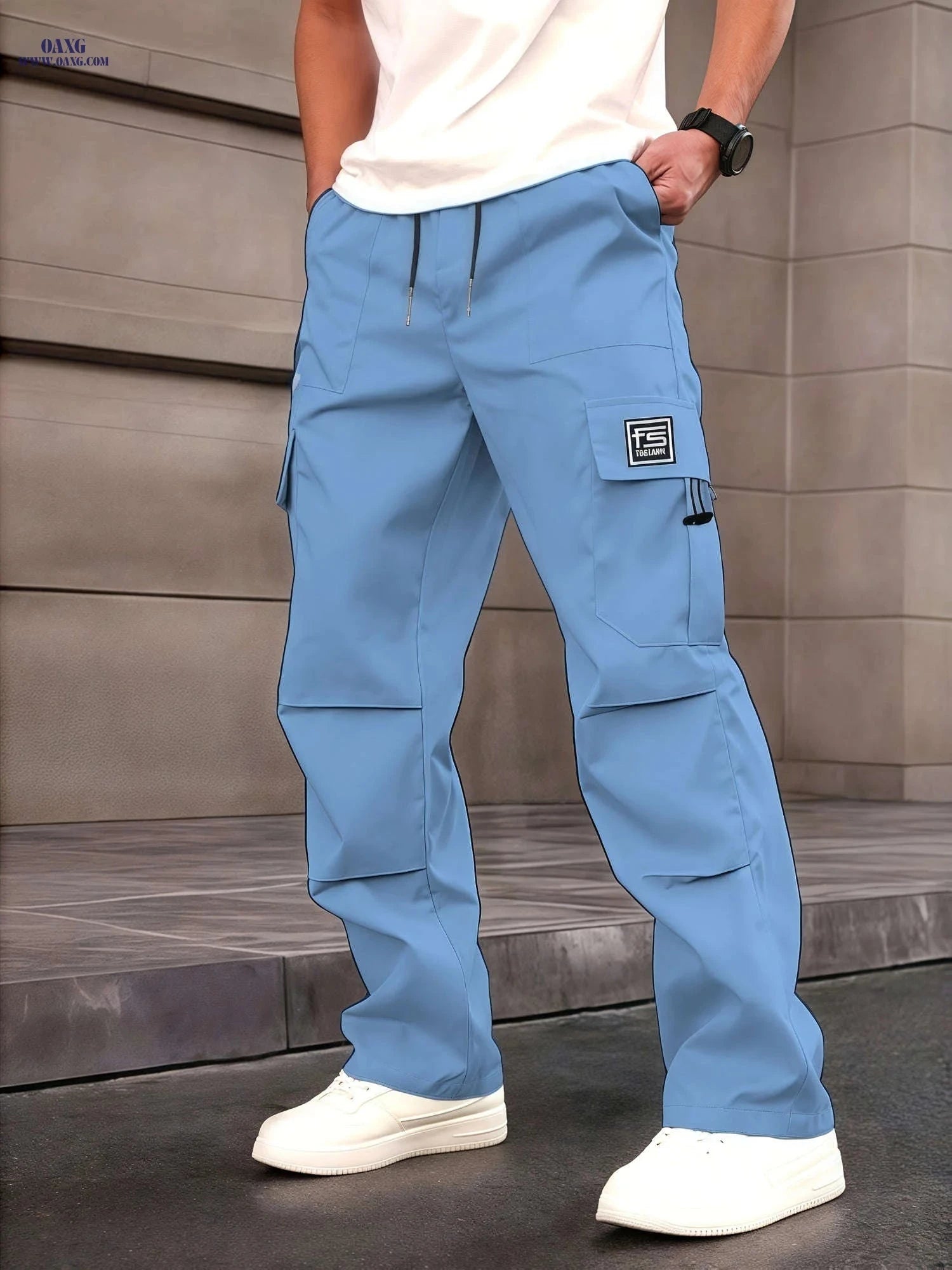 Men's Loose Fit Cargo Pants - Multifunctional Pockets & Drawstring Waist   OAXG 