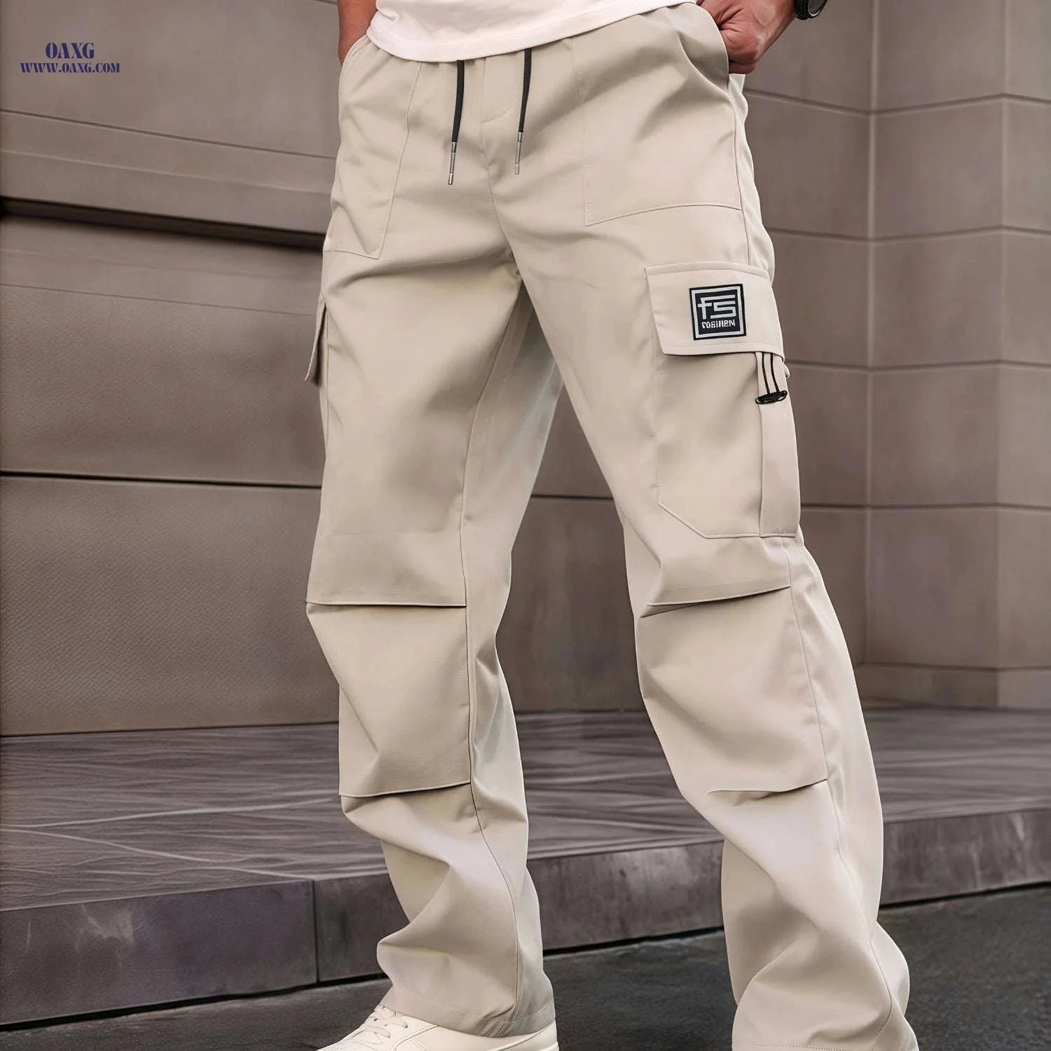 Men's Loose Fit Cargo Pants - Multifunctional Pockets & Drawstring Waist   OAXG Black / FR S