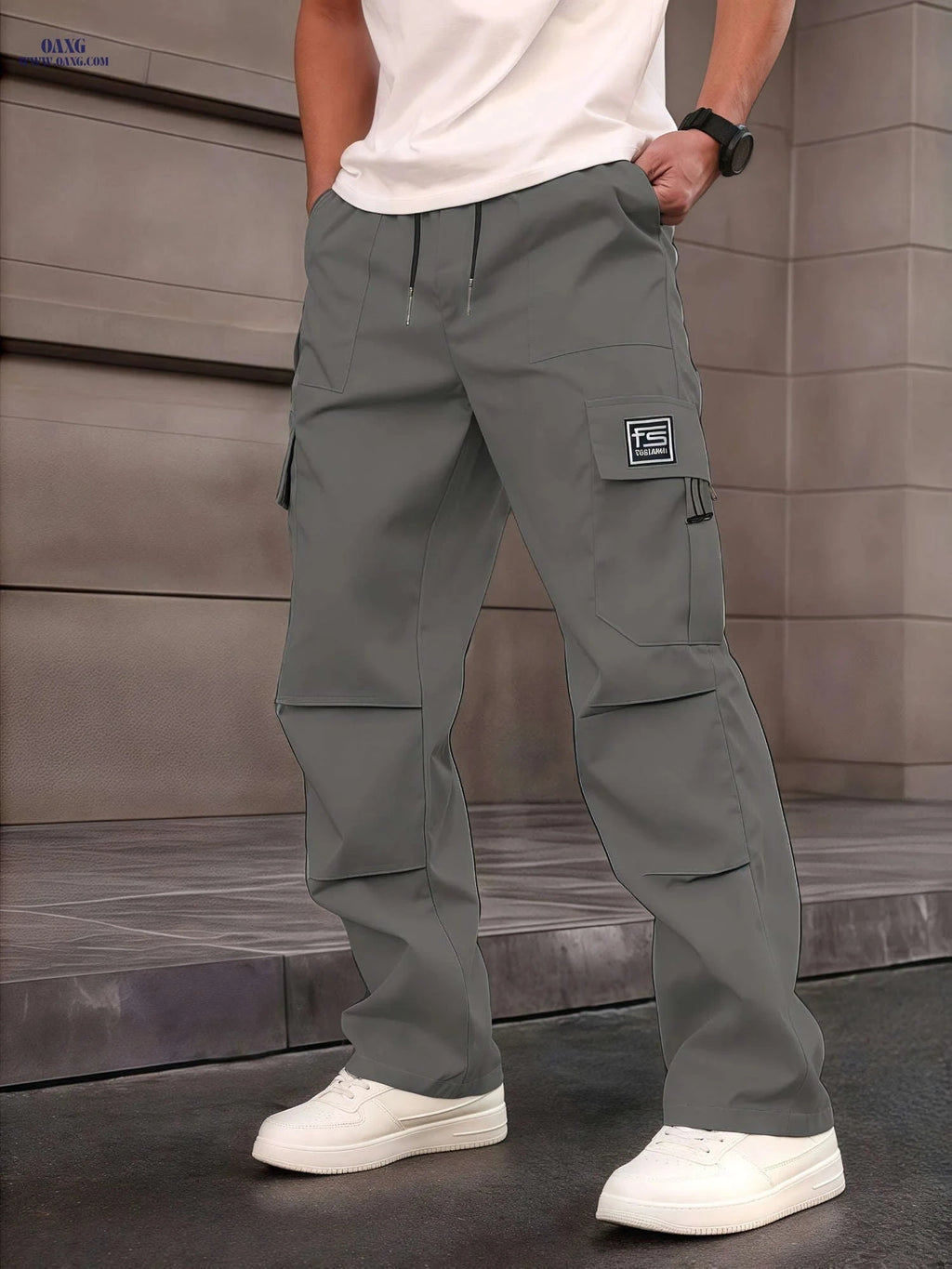 Men's Loose Fit Cargo Pants - Multifunctional Pockets & Drawstring Waist   OAXG Black / FR S