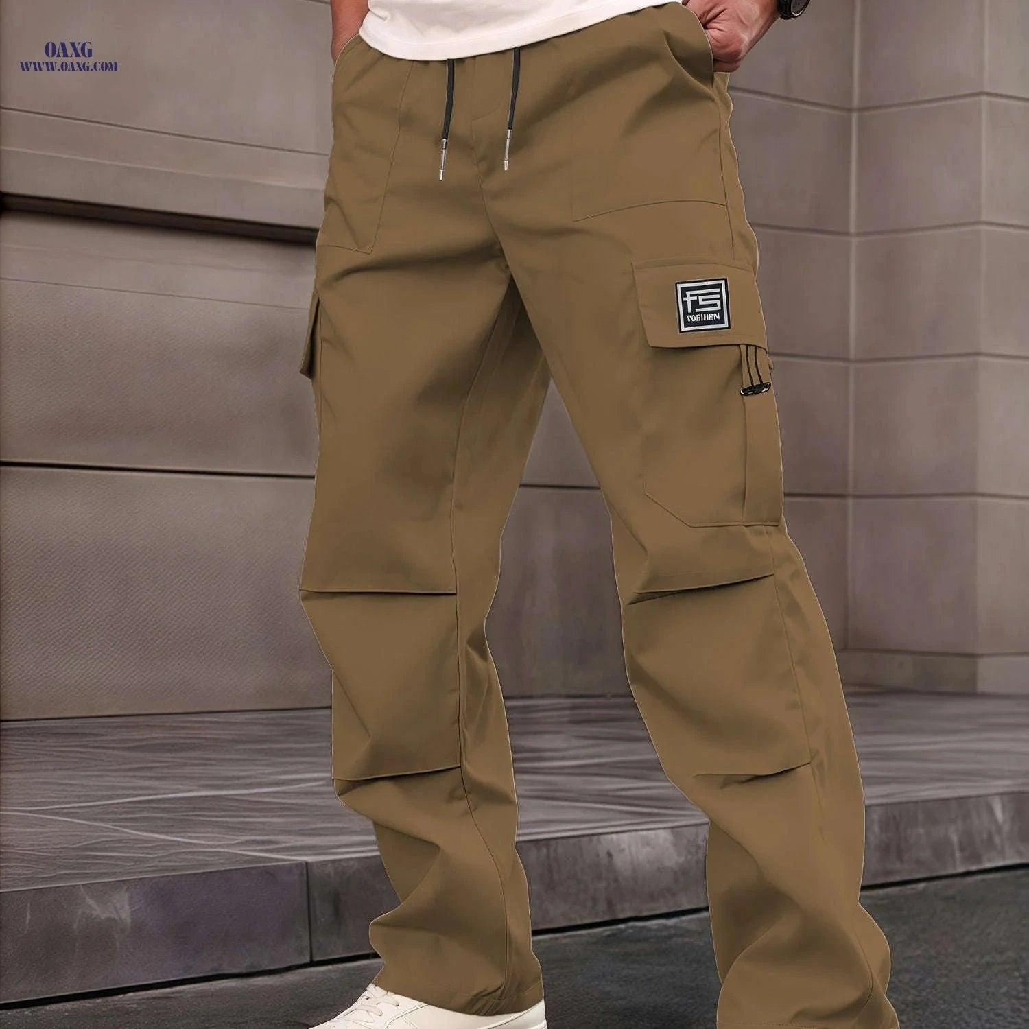 Men's Loose Fit Cargo Pants - Multifunctional Pockets & Drawstring Waist   OAXG Black / FR S