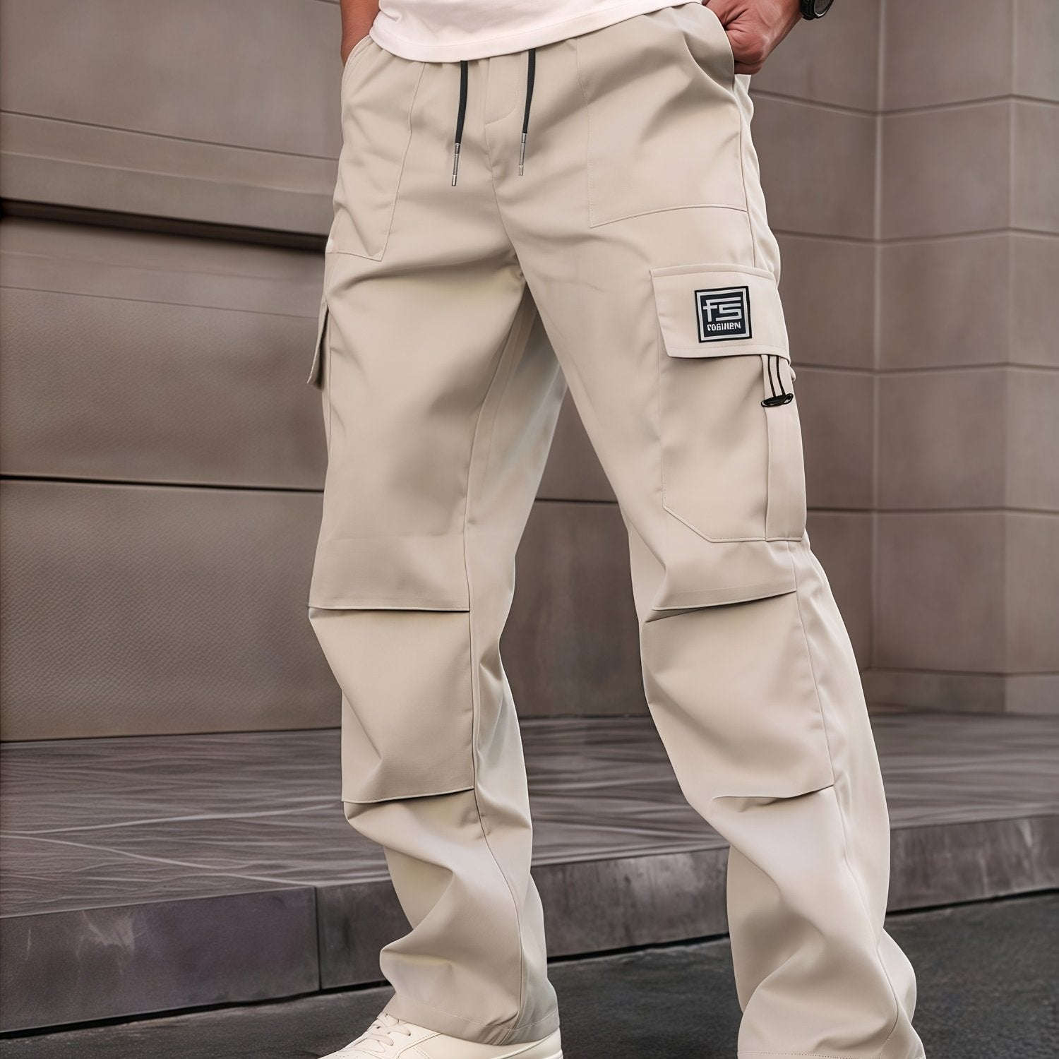 Men's Loose Fit Cargo Pants - Multifunctional Pockets & Drawstring Waist   OAXG Black / FR S