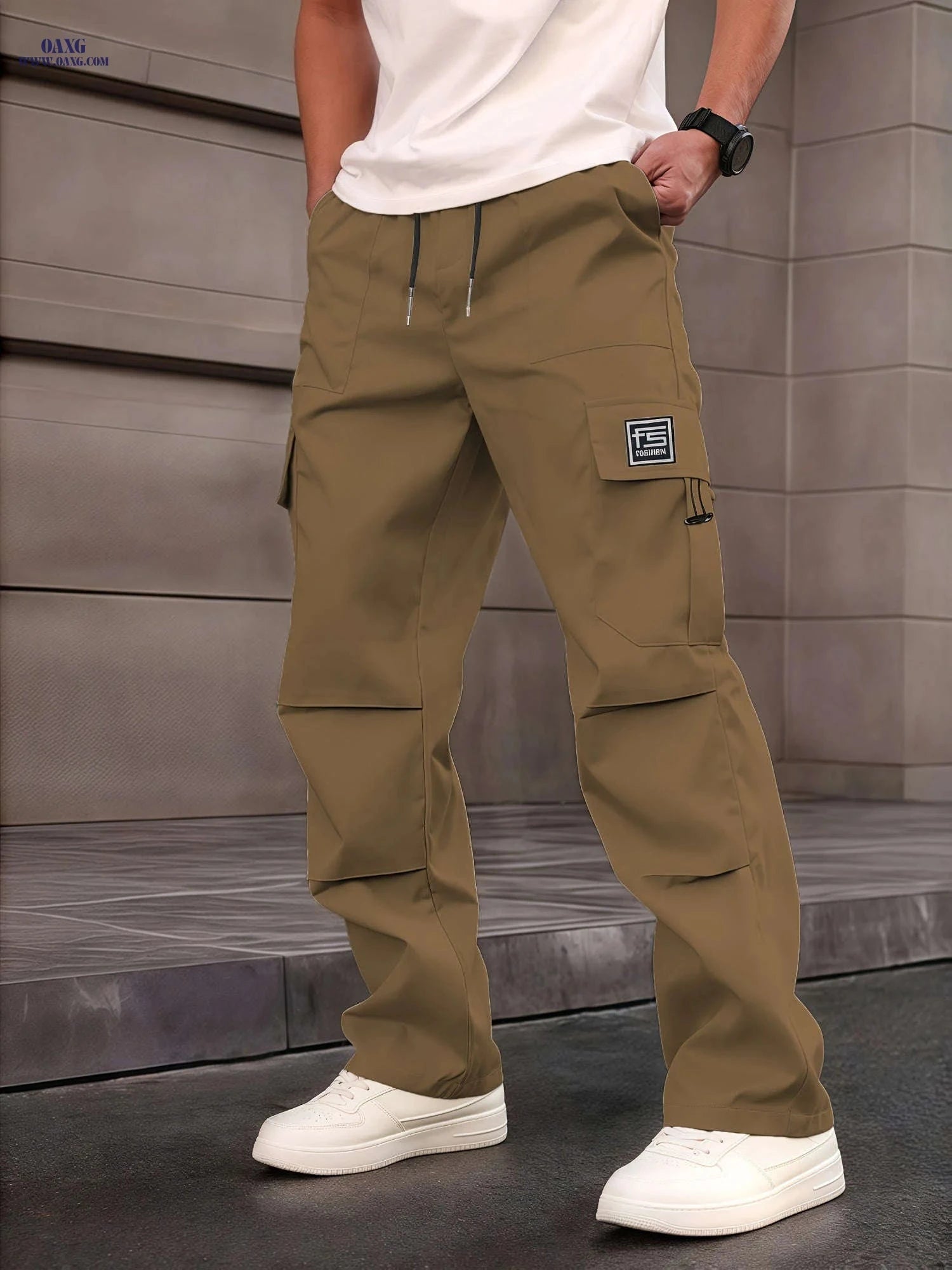 Men's Loose Fit Cargo Pants - Multifunctional Pockets & Drawstring Waist   OAXG Black / FR S
