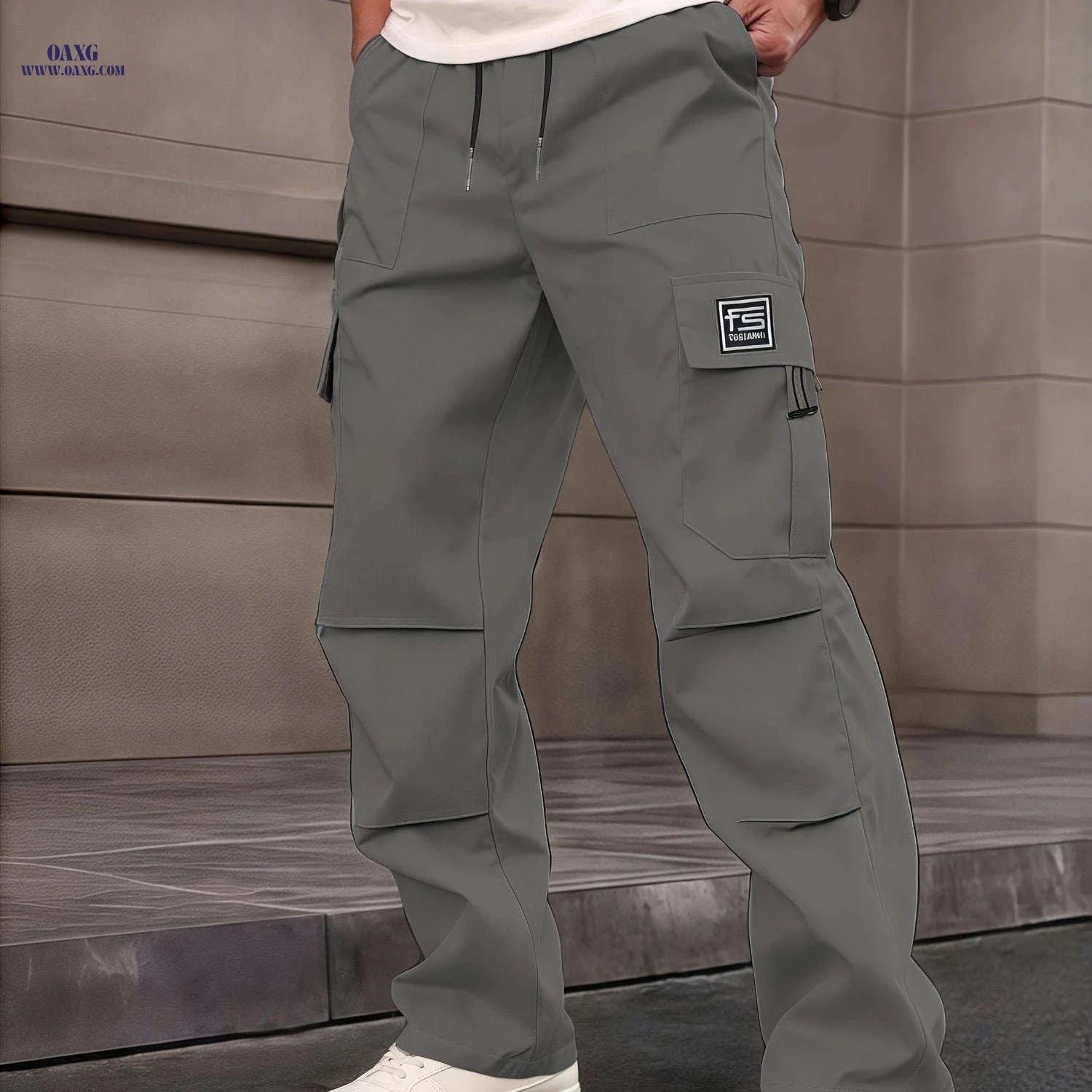 Men's Loose Fit Cargo Pants - Multifunctional Pockets & Drawstring Waist   OAXG Black / FR S