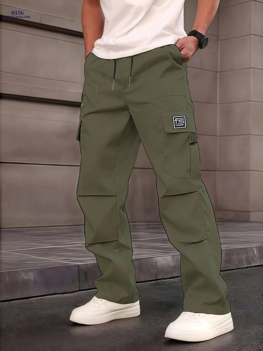 Men's Loose Fit Cargo Pants - Multifunctional Pockets & Drawstring Waist   OAXG Black / FR S