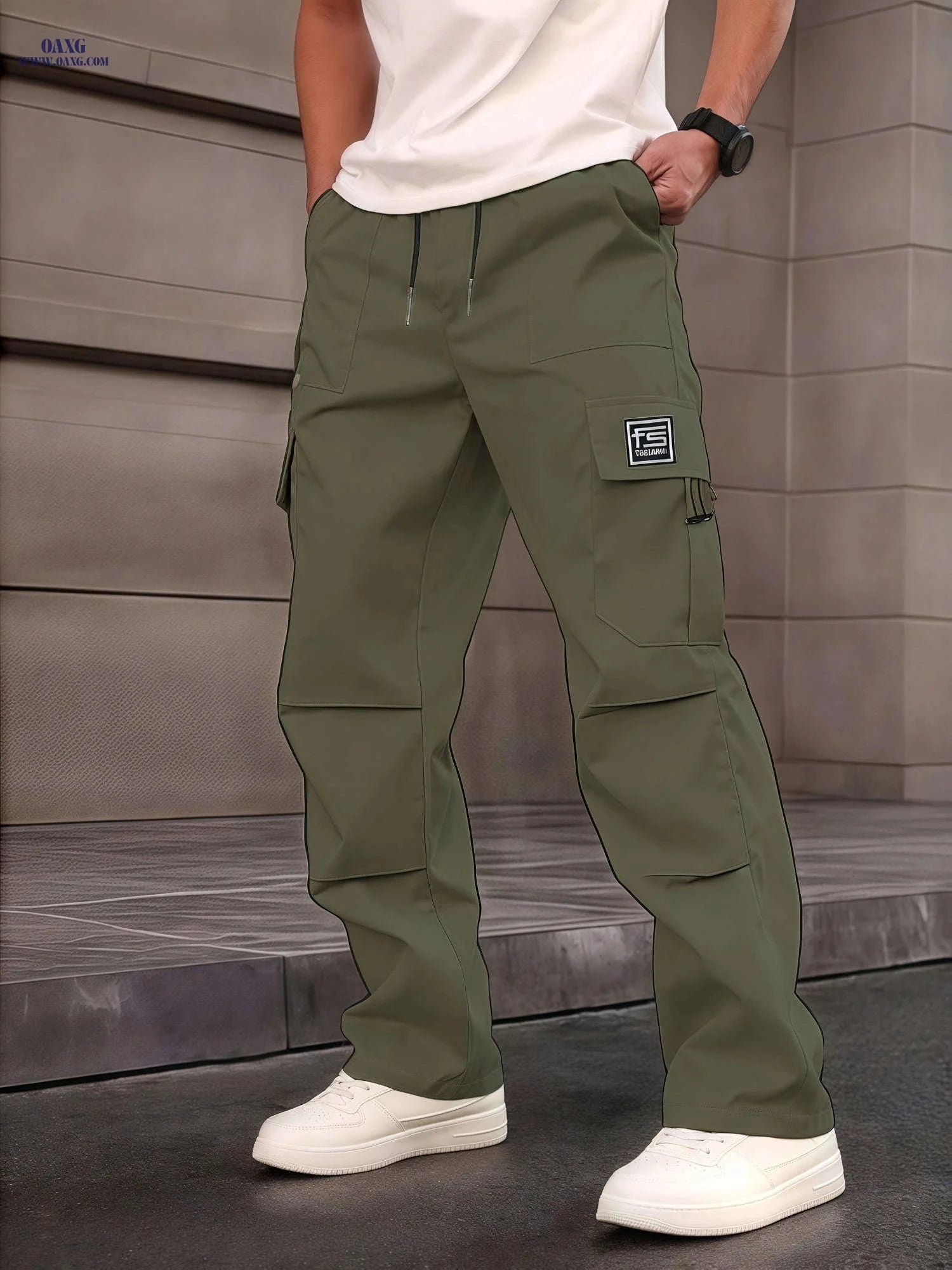 Men's Loose Fit Cargo Pants - Multifunctional Pockets & Drawstring Waist   OAXG Black / FR S