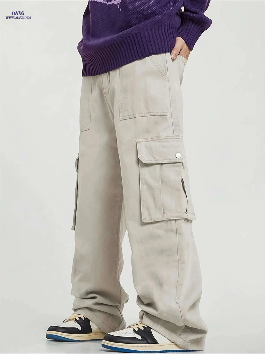 Men's Loose Fit Cargo Pants - Multiple Pockets, All-Season Wear   OAXG 