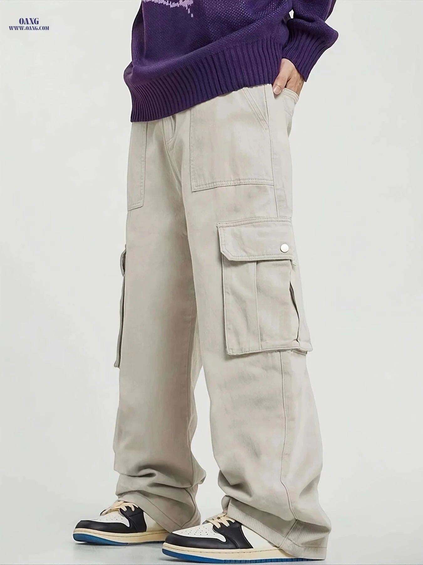 Men's Loose Fit Cargo Pants - Multiple Pockets, All-Season Wear   OAXG 