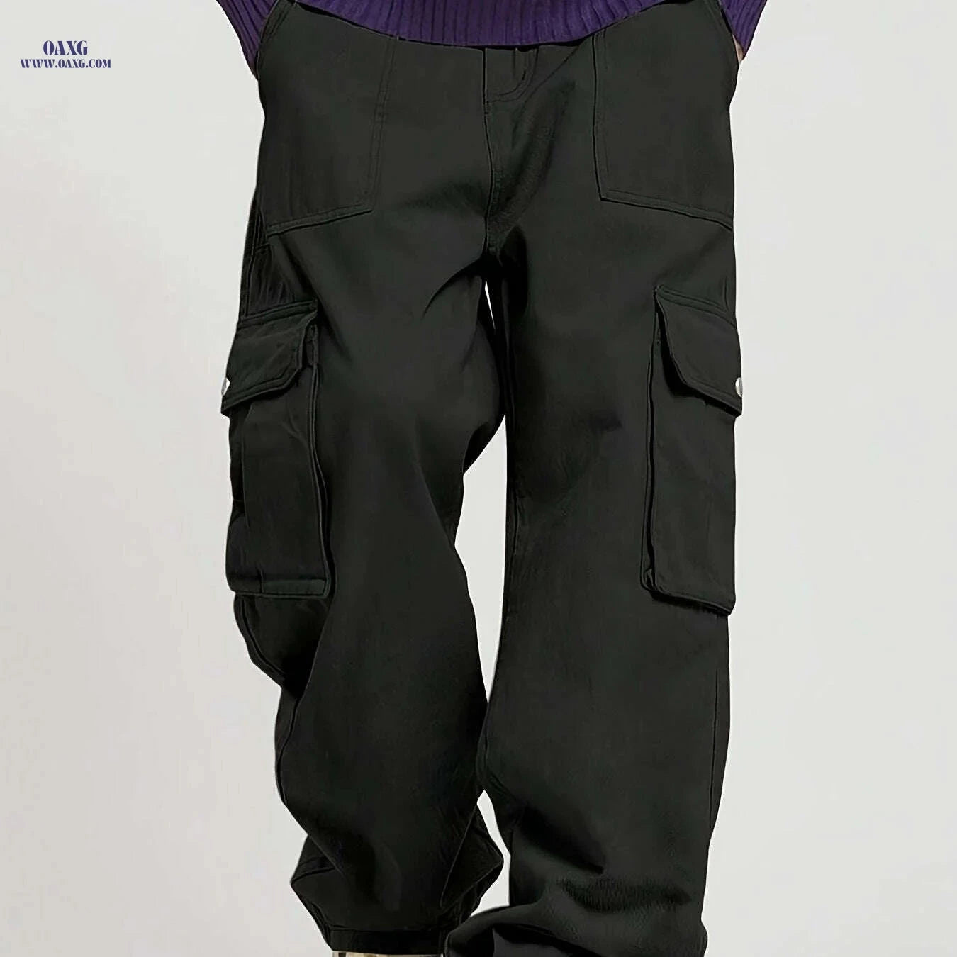 Men's Loose Fit Cargo Pants - Multiple Pockets, All-Season Wear   OAXG Black / S