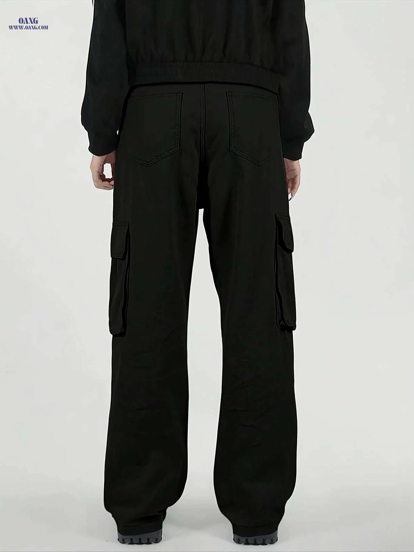Men's Loose Fit Cargo Pants - Multiple Pockets, All-Season Wear   OAXG Black / S