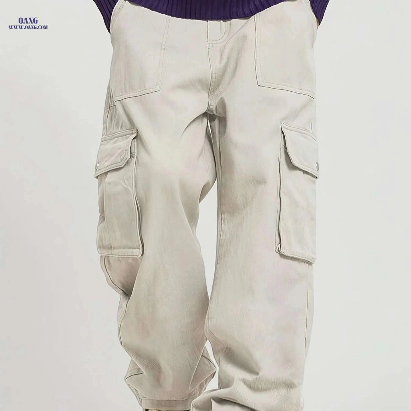 Men's Loose Fit Cargo Pants - Multiple Pockets, All-Season Wear   OAXG Black / S