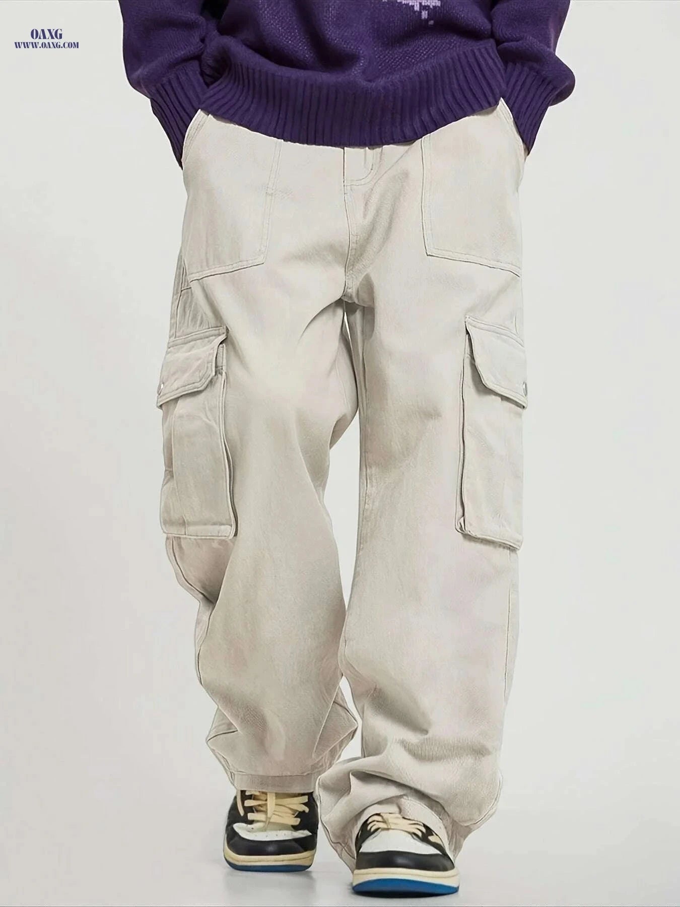 Men's Loose Fit Cargo Pants - Multiple Pockets, All-Season Wear   OAXG 