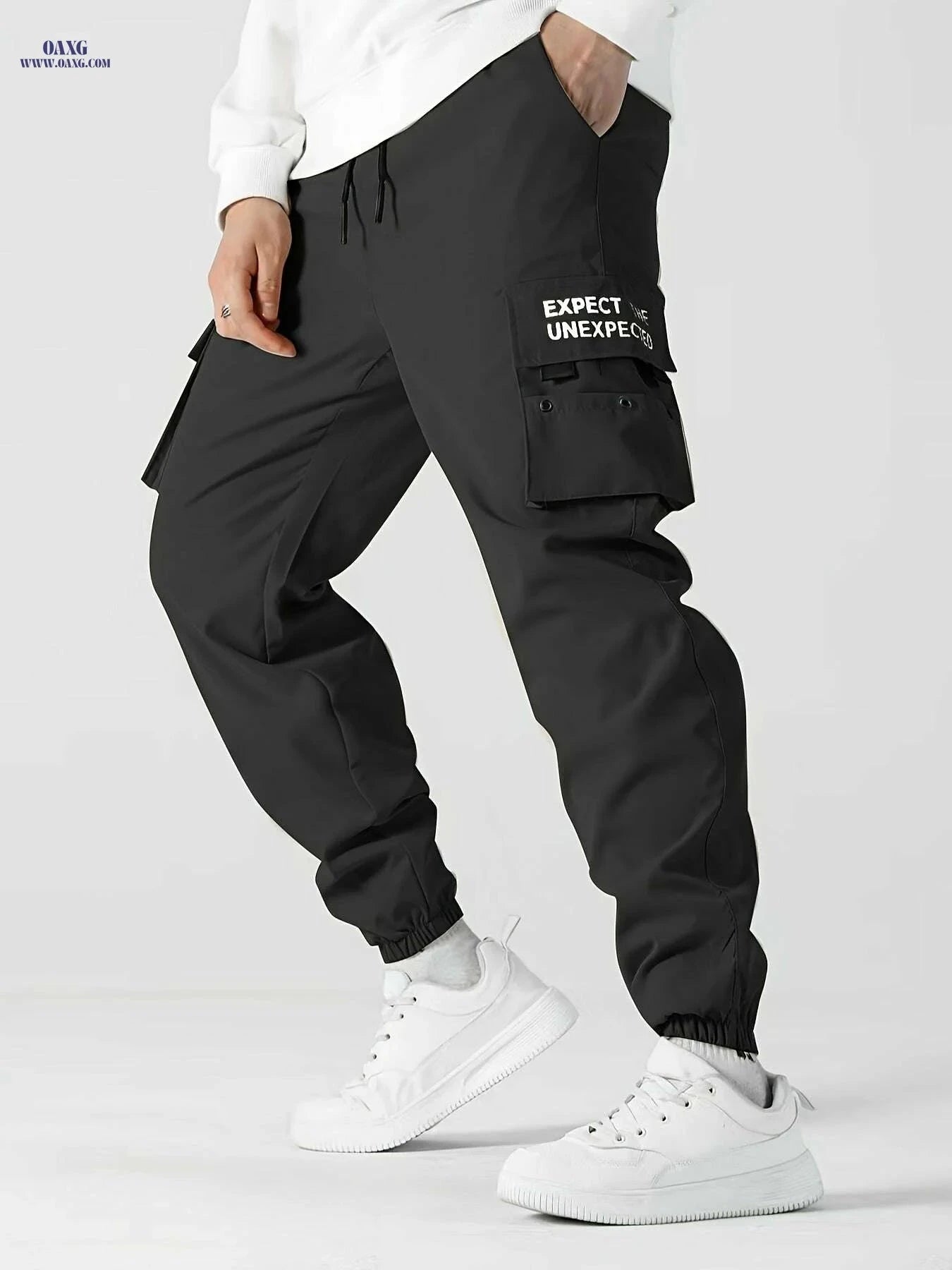 Men's Loose Fit Cargo Pants with Drawstring Waist - All-Season Style   OAXG Khaki / S