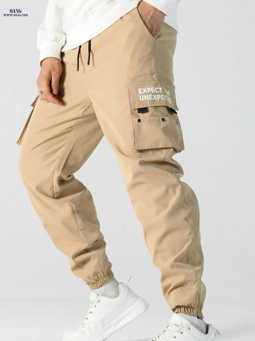 Men's Loose Fit Cargo Pants with Drawstring Waist - All-Season Style   OAXG Khaki / S
