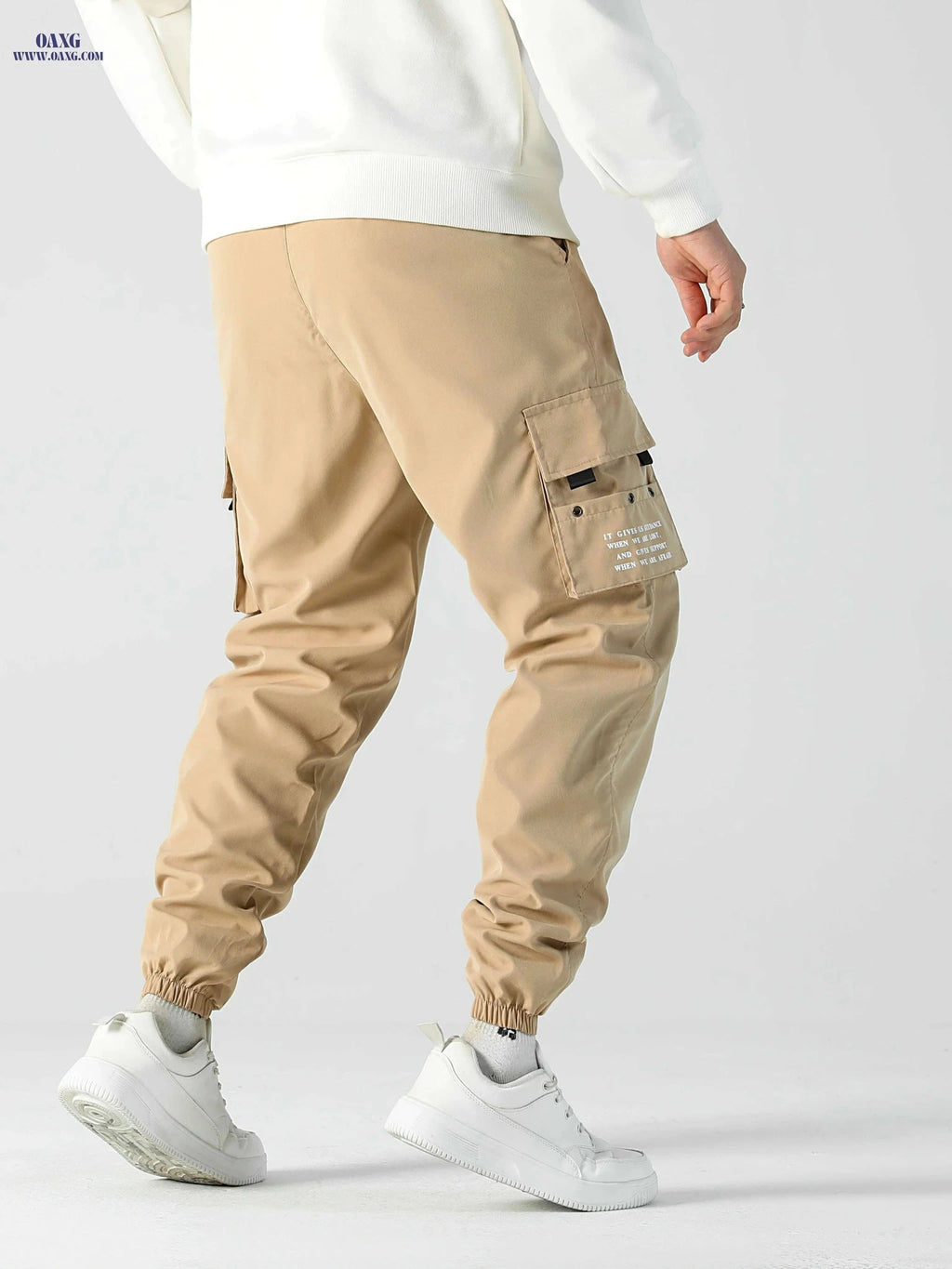 Men's Loose Fit Cargo Pants with Drawstring Waist - All-Season Style   OAXG Khaki / S
