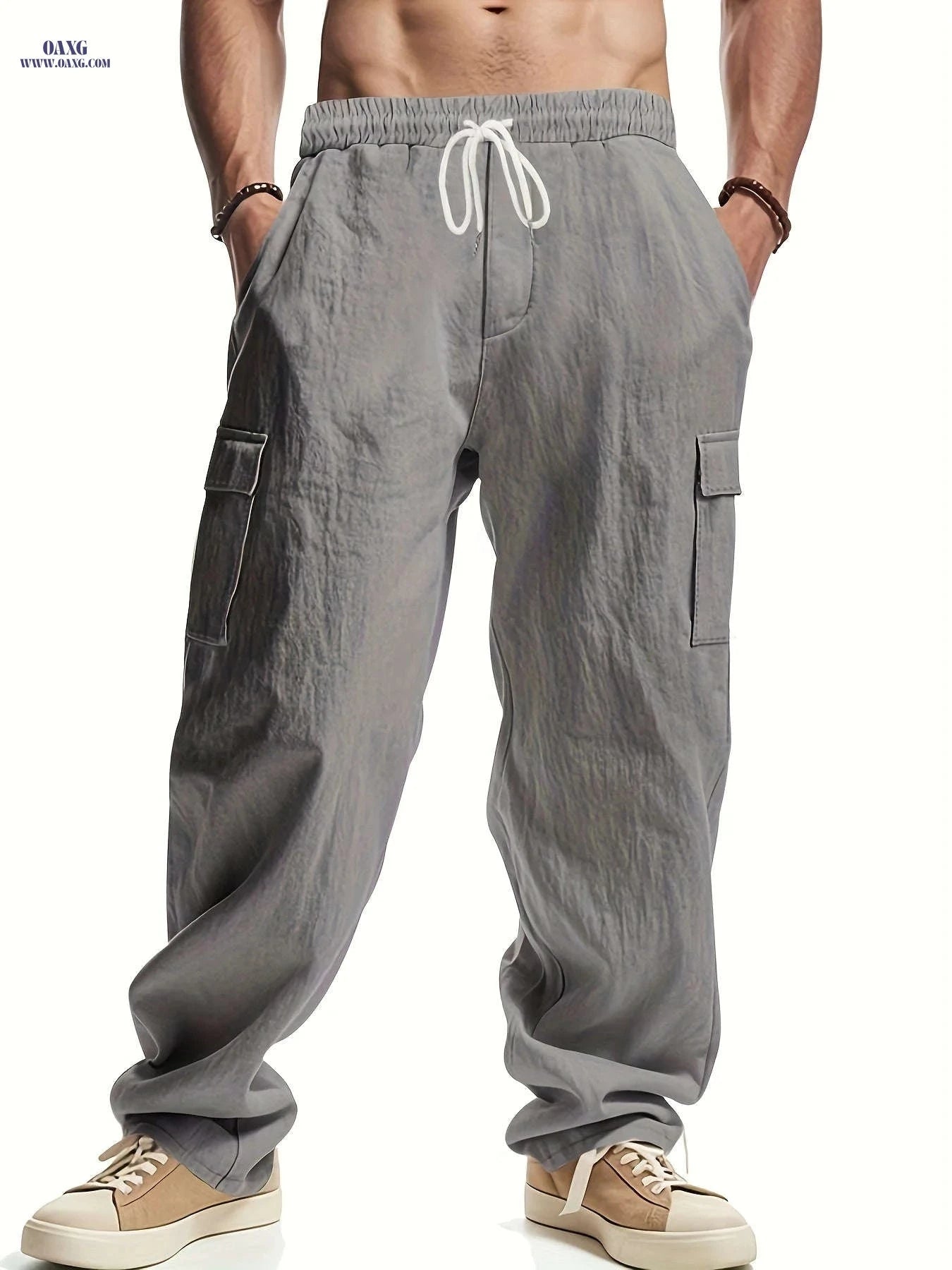 Men's Loose Fit Casual Long Pants - Breathable Multi-Pocket Style   OAXG 