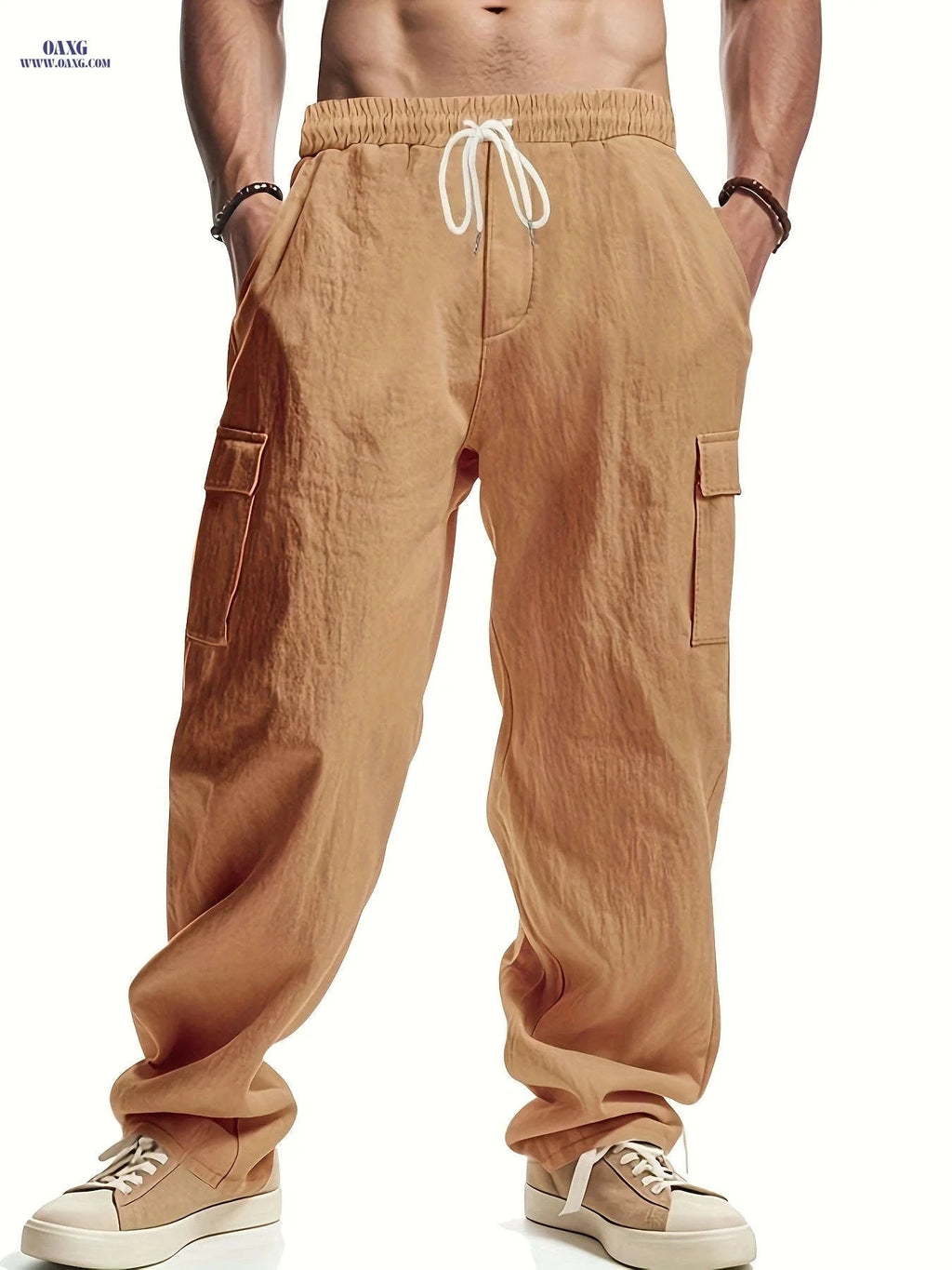 Men's Loose Fit Casual Long Pants - Breathable Multi-Pocket Style   OAXG 