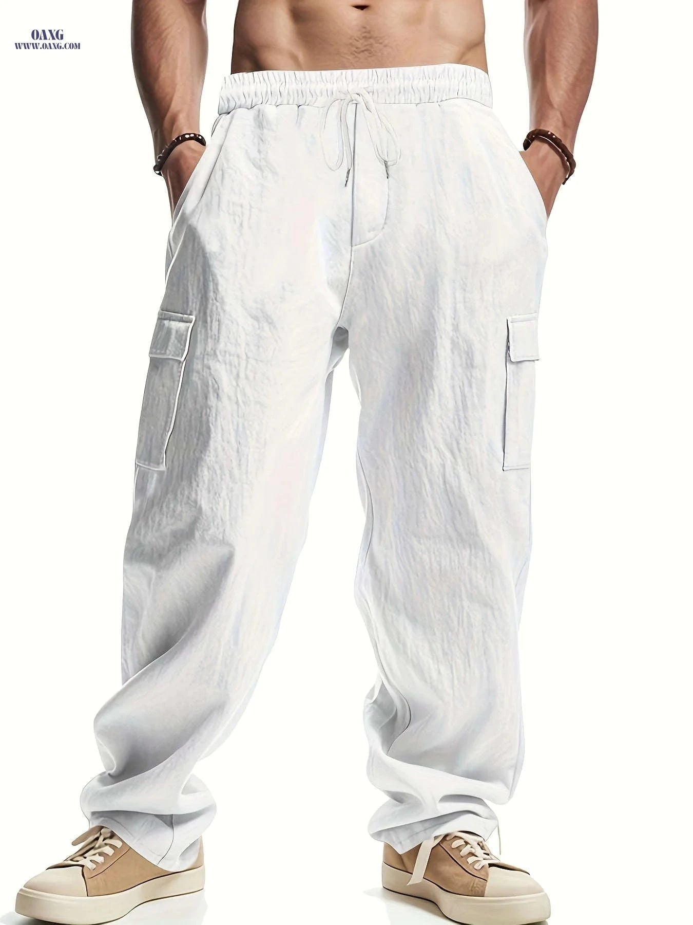 Men's Loose Fit Casual Long Pants - Breathable Multi-Pocket Style   OAXG 