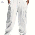 Men's Loose Fit Casual Long Pants - Breathable Multi-Pocket Style   OAXG White / FR M