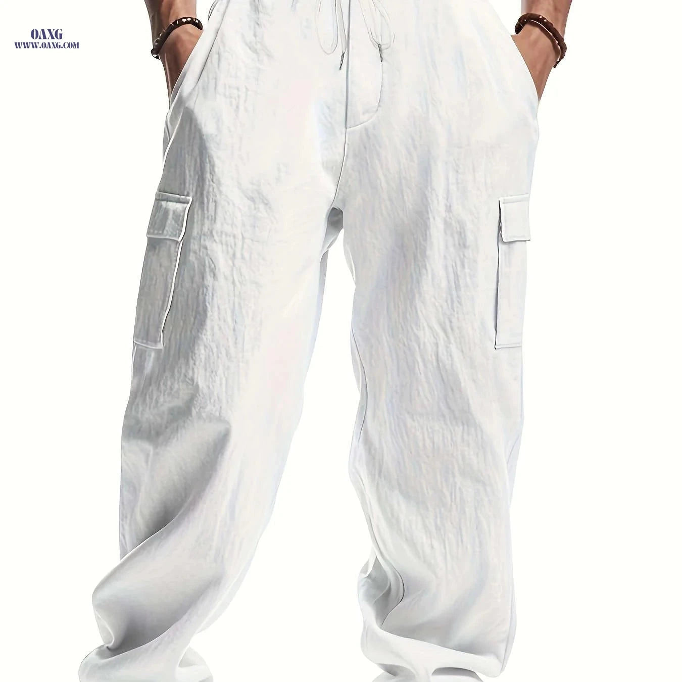 Men's Loose Fit Casual Long Pants - Breathable Multi-Pocket Style   OAXG White / FR M