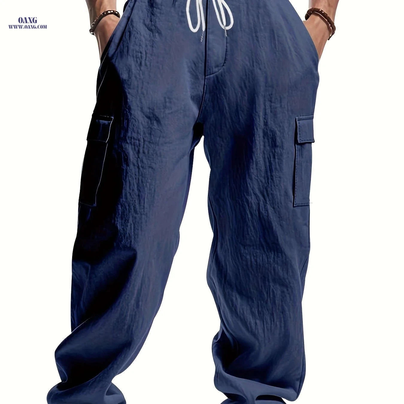 Men's Loose Fit Casual Long Pants - Breathable Multi-Pocket Style   OAXG White / FR M