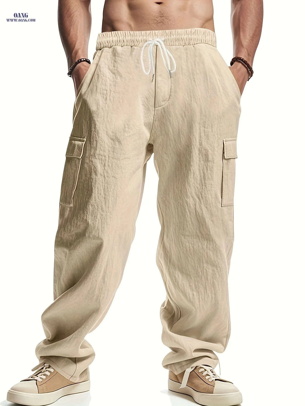 Men's Loose Fit Casual Long Pants - Breathable Multi-Pocket Style   OAXG 
