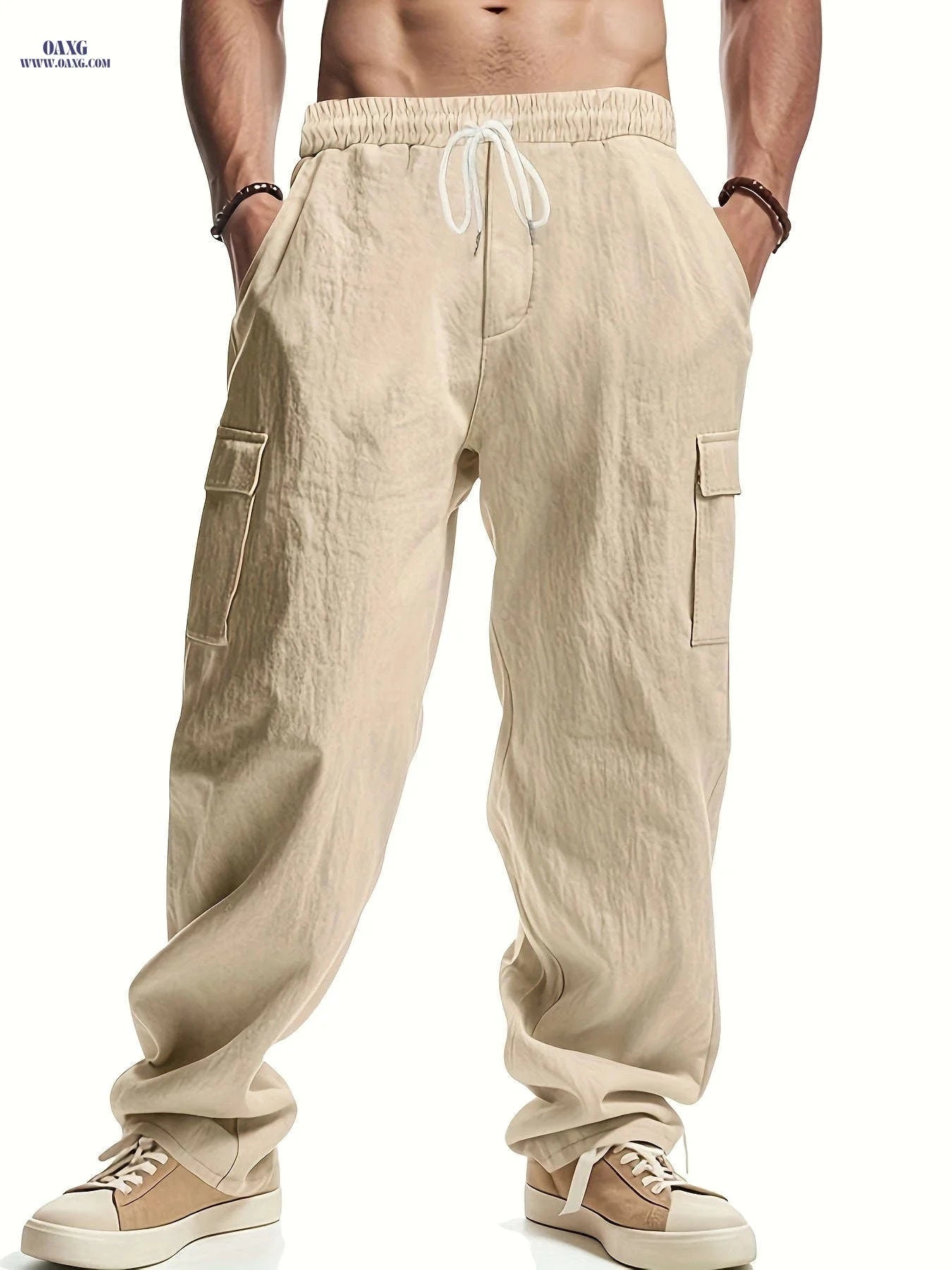 Men's Loose Fit Casual Long Pants - Breathable Multi-Pocket Style   OAXG 