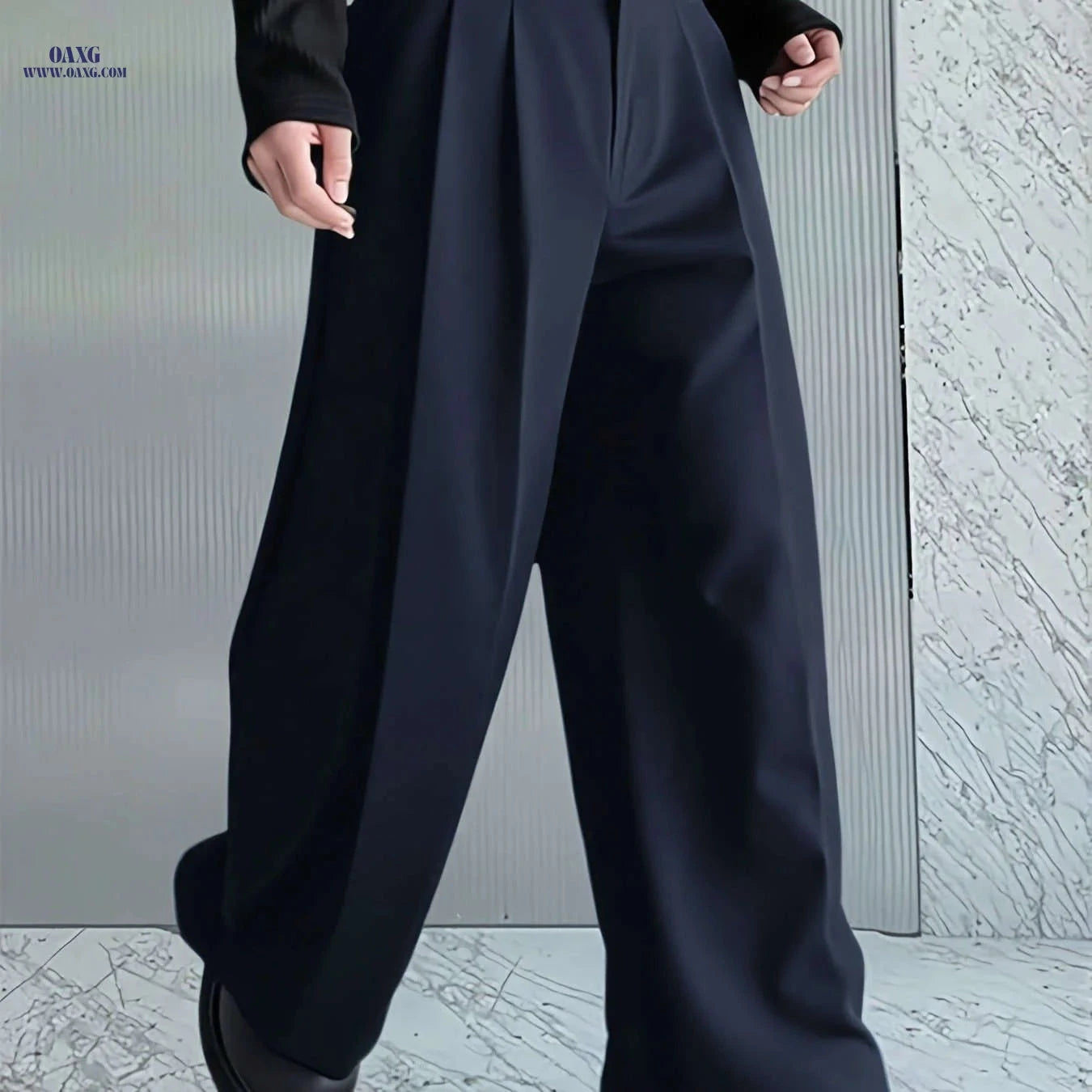 Men's Loose-Fit Casual Pants - Trendy Small Pleat Design for All Seasons   OAXG Black / FR S